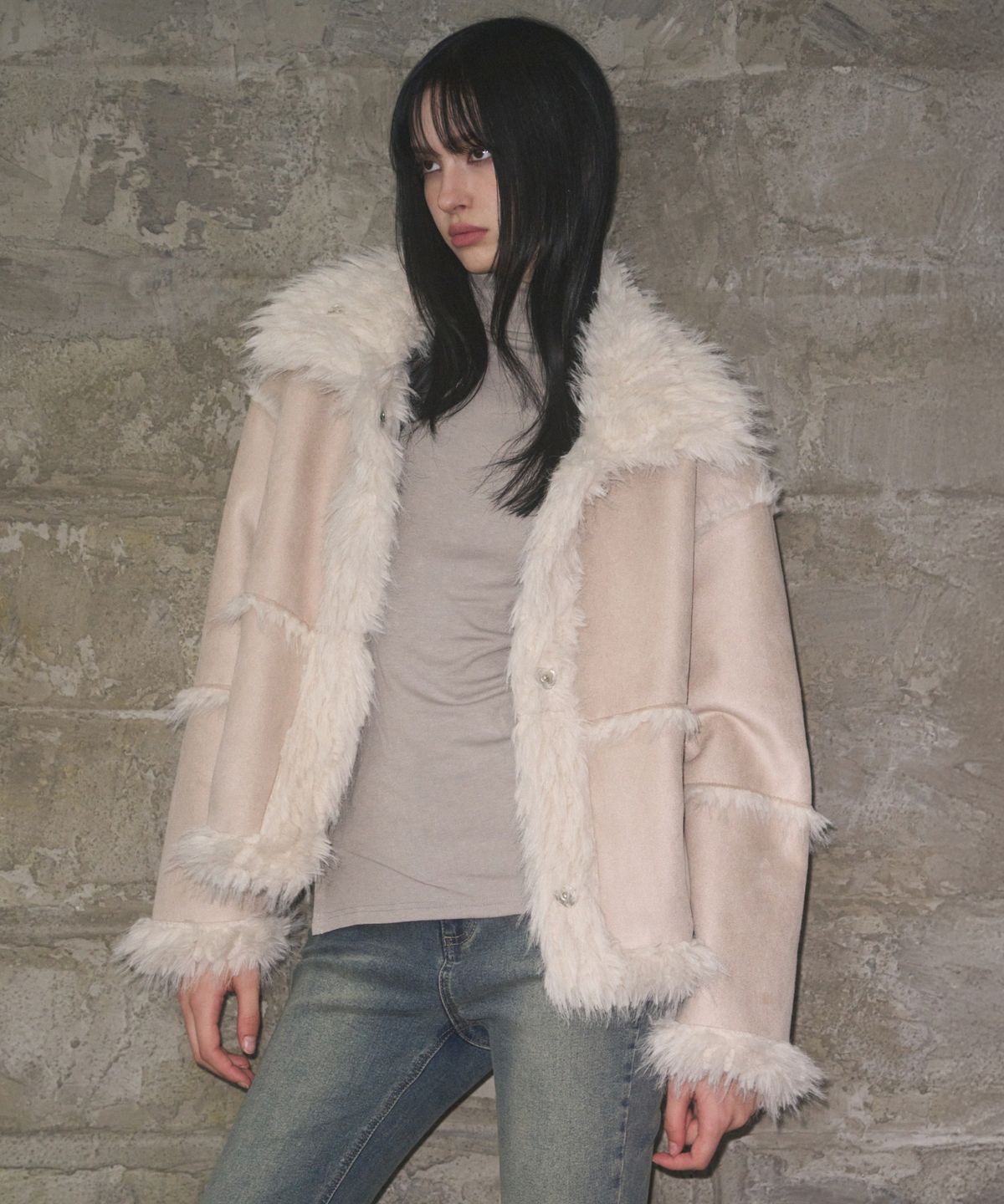 레더리(LEATHERY) 리버시블 시어링 퍼 자켓 [CREAM]
