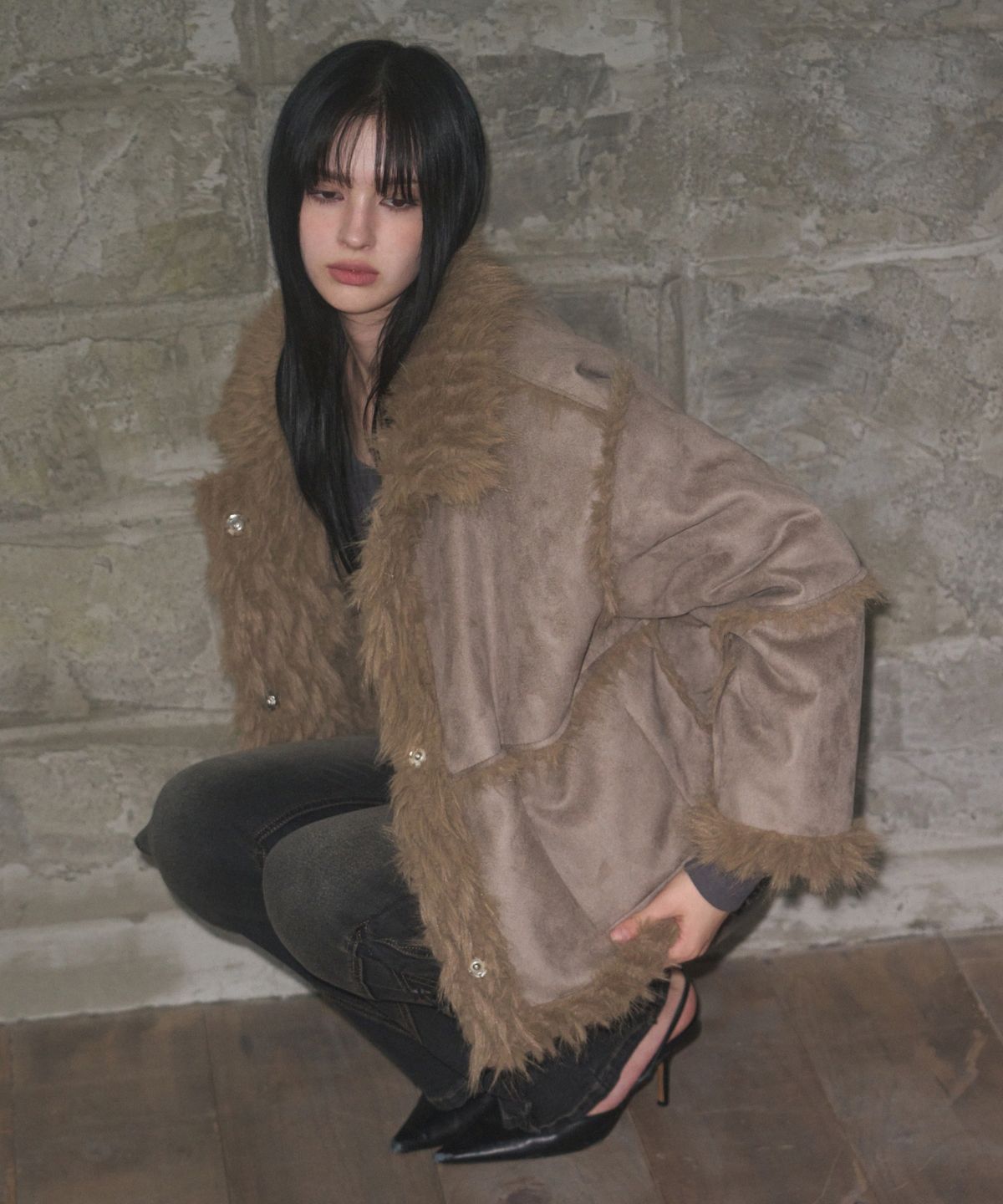 레더리(LEATHERY) 리버시블 시어링 퍼 자켓 [CREAM]