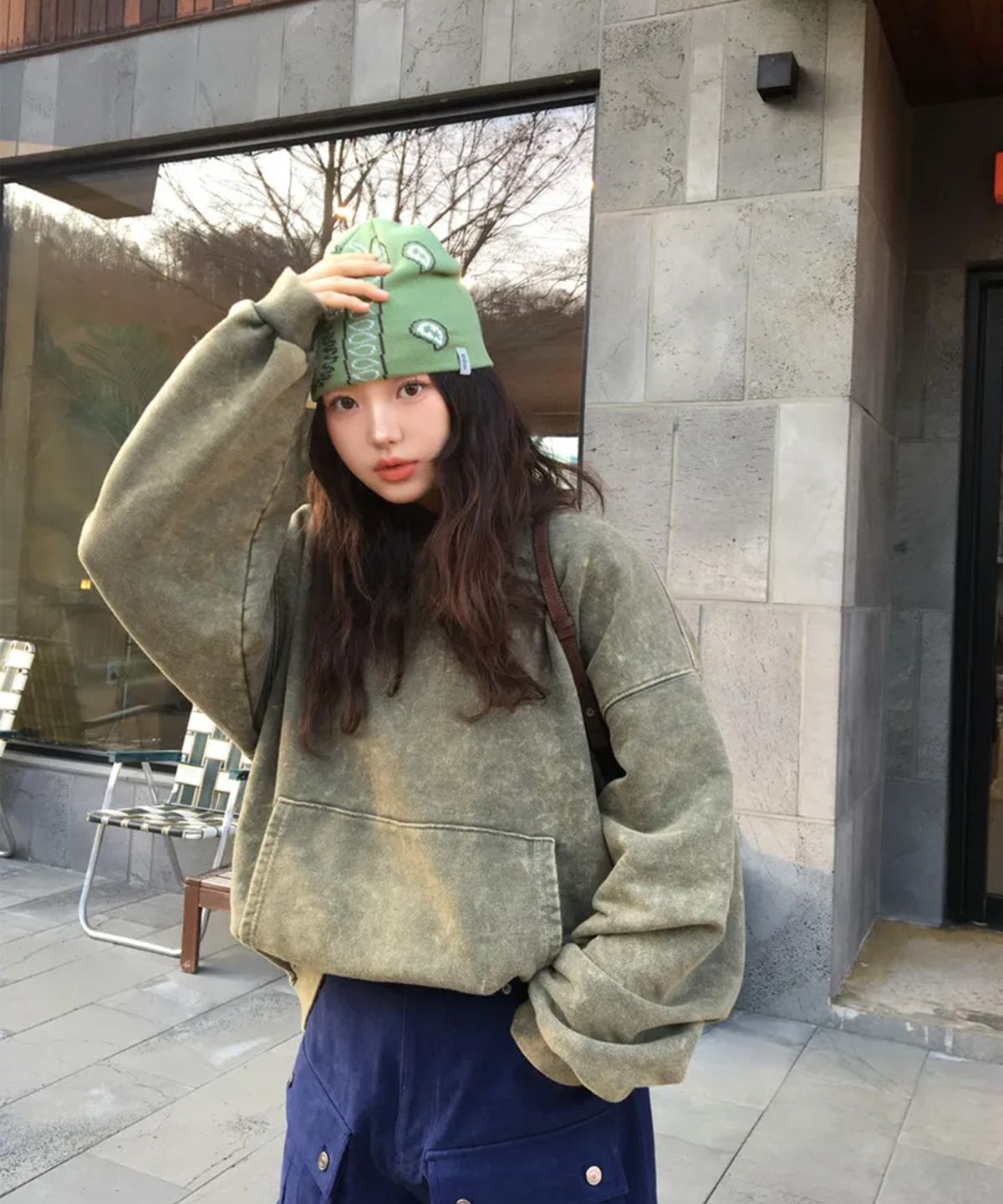 에이던엠(ADERNM) PIGMENT DYED MINERAL HOODIE (KHAKI)