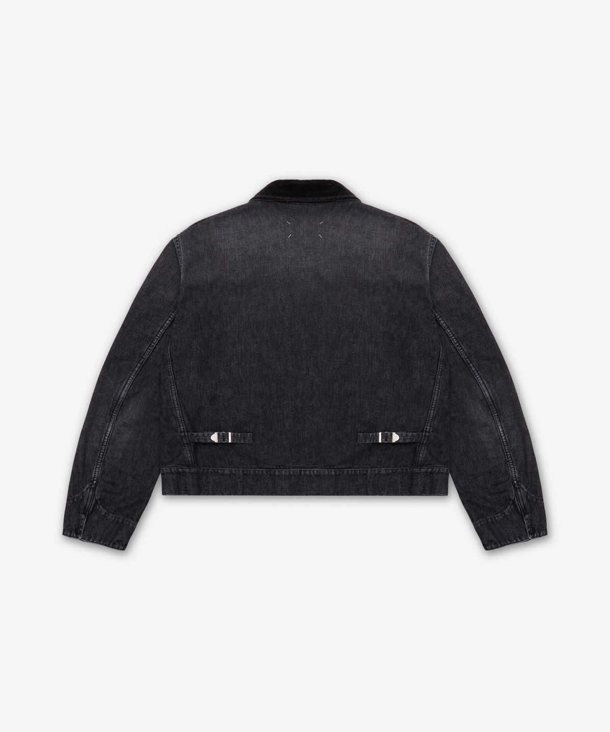 메종 마르지엘라(MAISON MARGIELA) 디스트레스드 카라 데님 재킷 - 워시드 블랙 / S67AM0107M30036962
