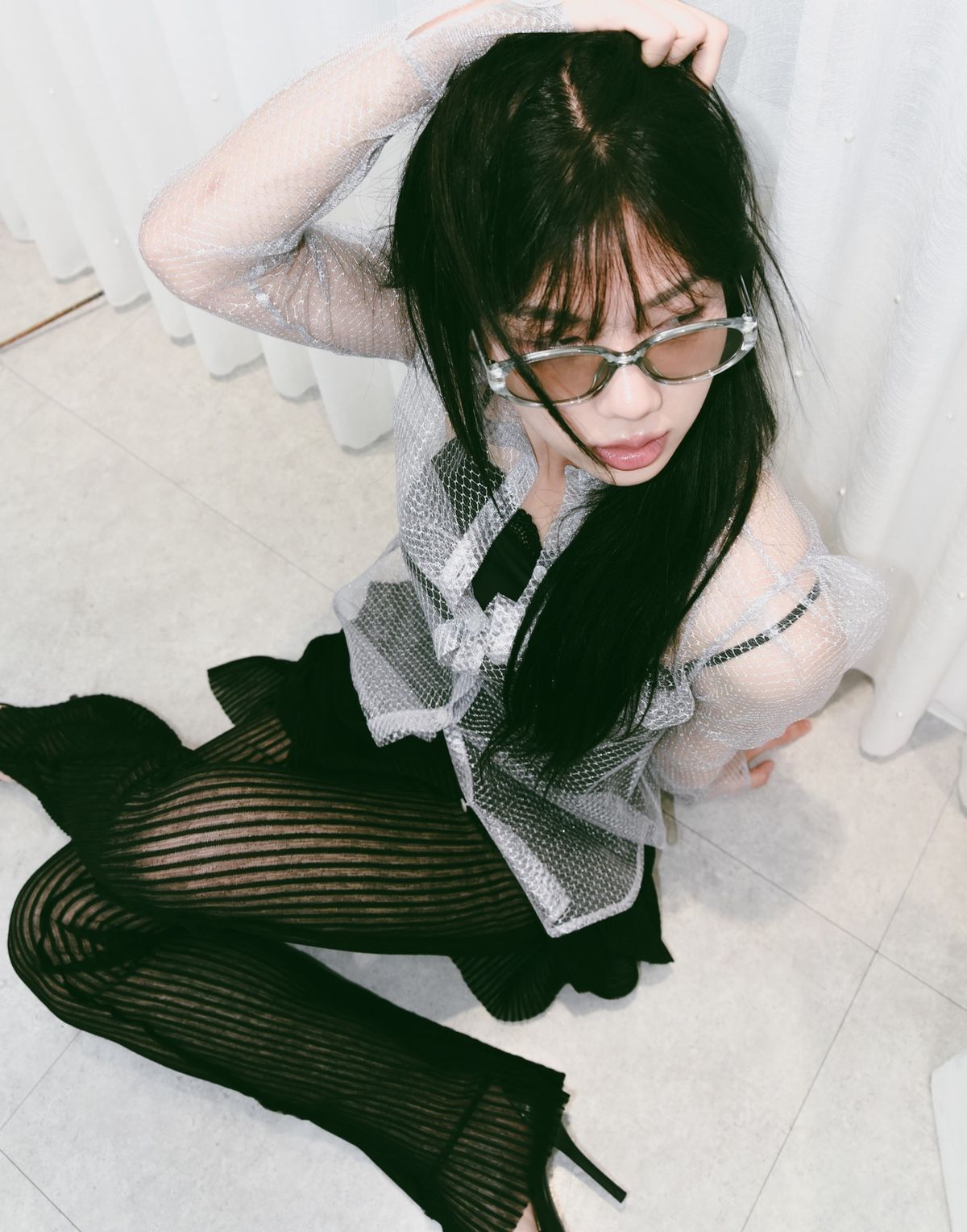 웻진스(WETGENES) 시스루 퍼프 블라우스