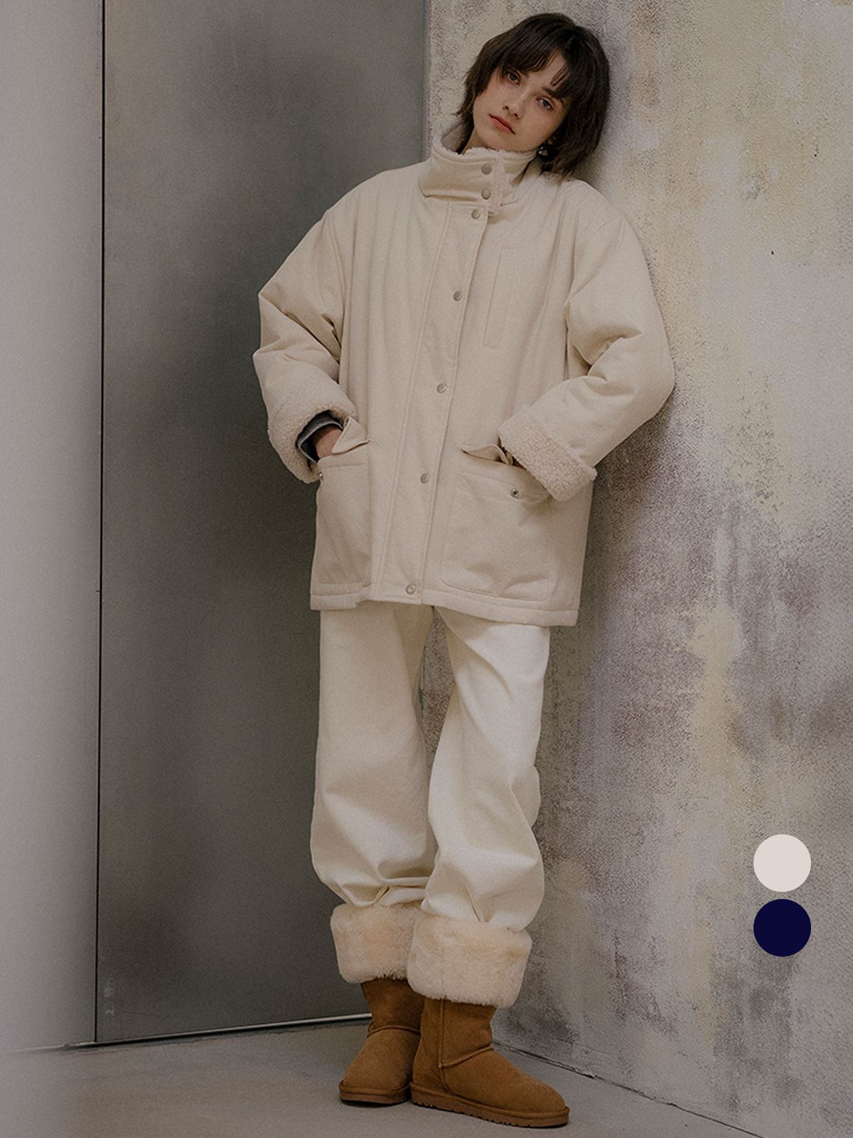프리버07(FRIVER07) High neck fleece point half jumper [FRFA03JP03]_2color