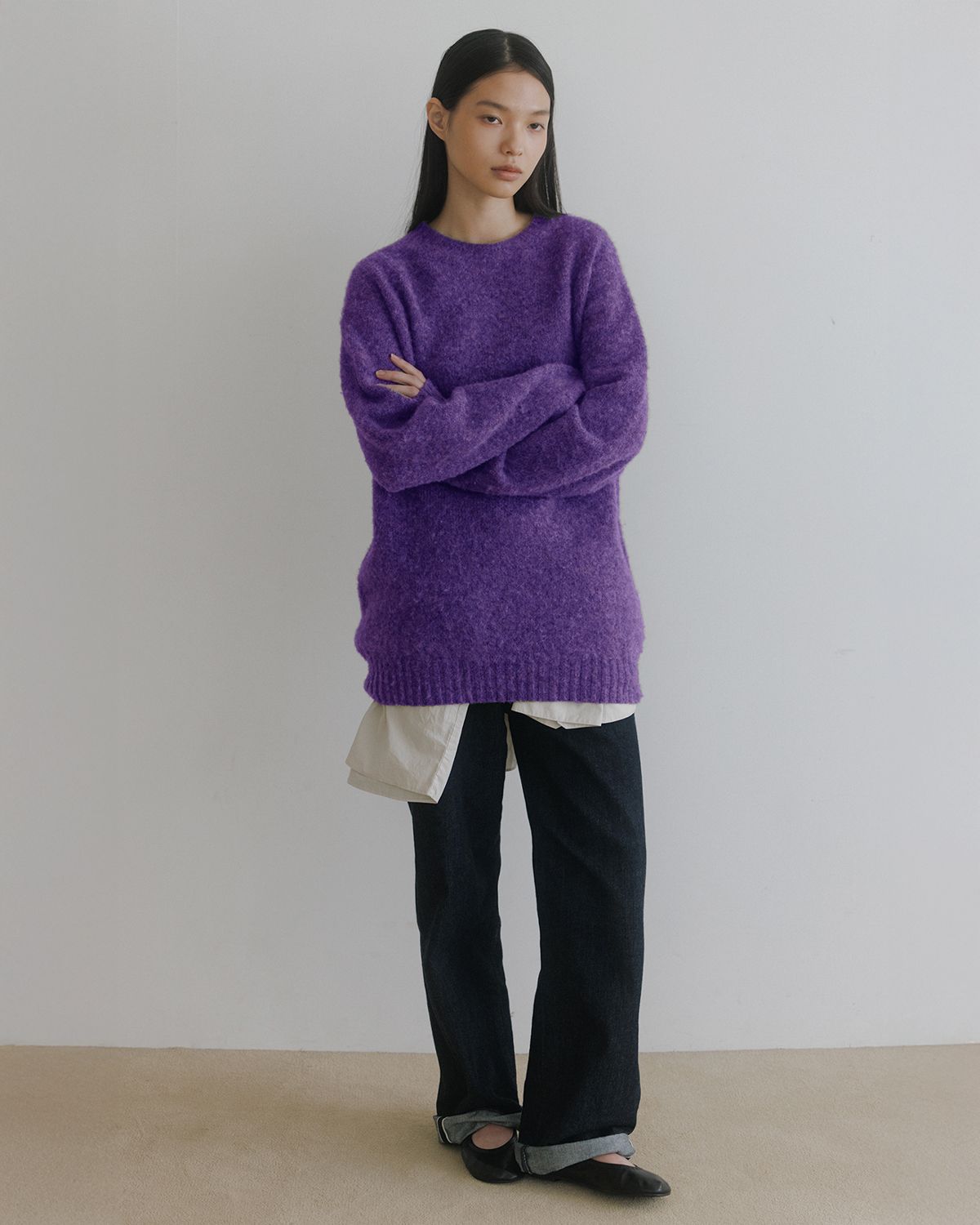 할리 오브 스코틀랜드(HARLEY OF SCOTLAND) Shaggy Dog Crew Neck Sweater - Royal Violet