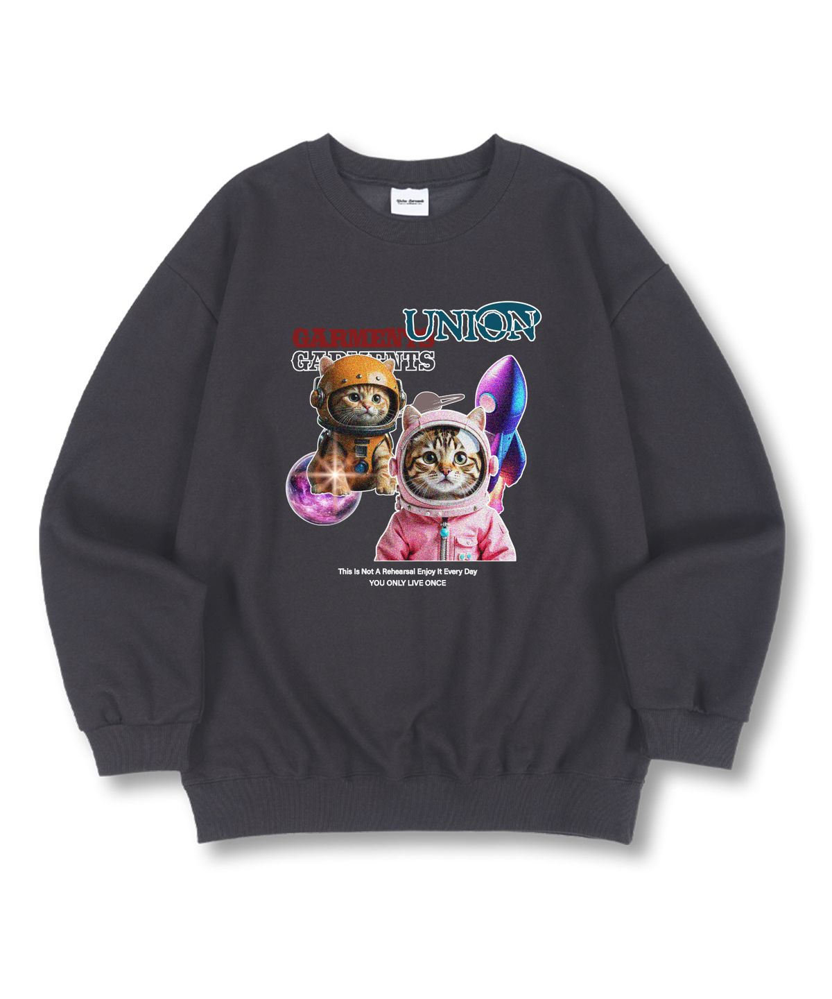 유니온가먼츠(UNION GARMENTS) 스페이스캣 특양면 오버핏 맨투맨 티셔츠 4 COLOR