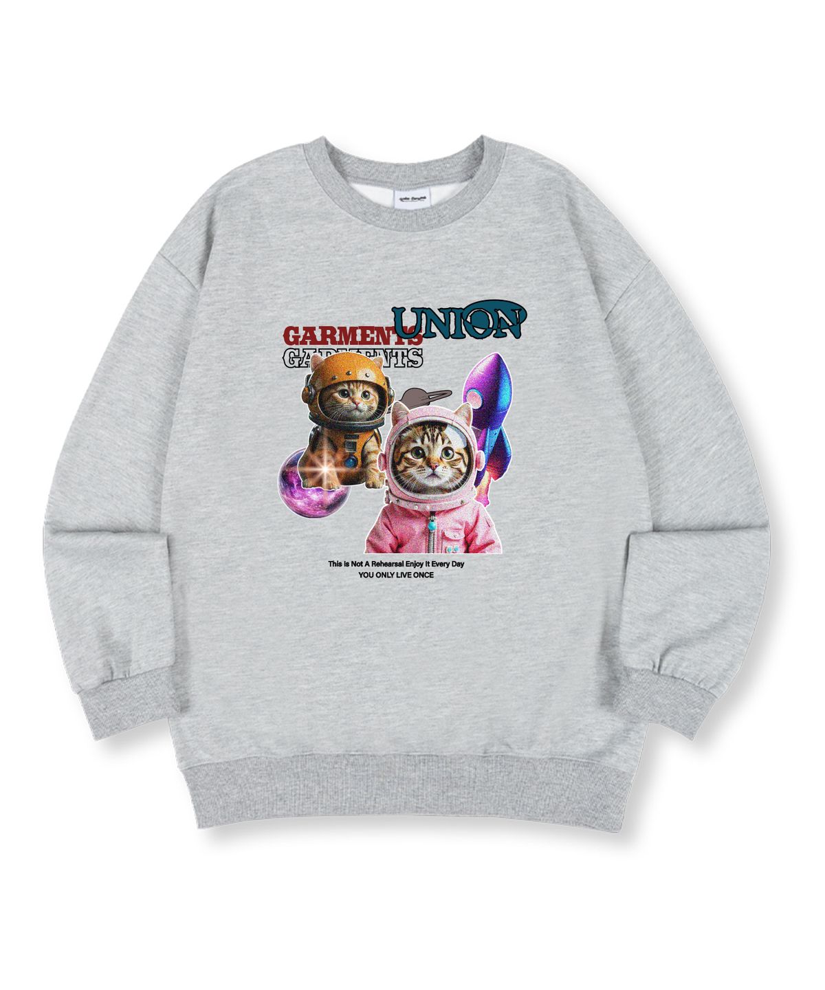 유니온가먼츠(UNION GARMENTS) 스페이스캣 특양면 오버핏 맨투맨 티셔츠 4 COLOR