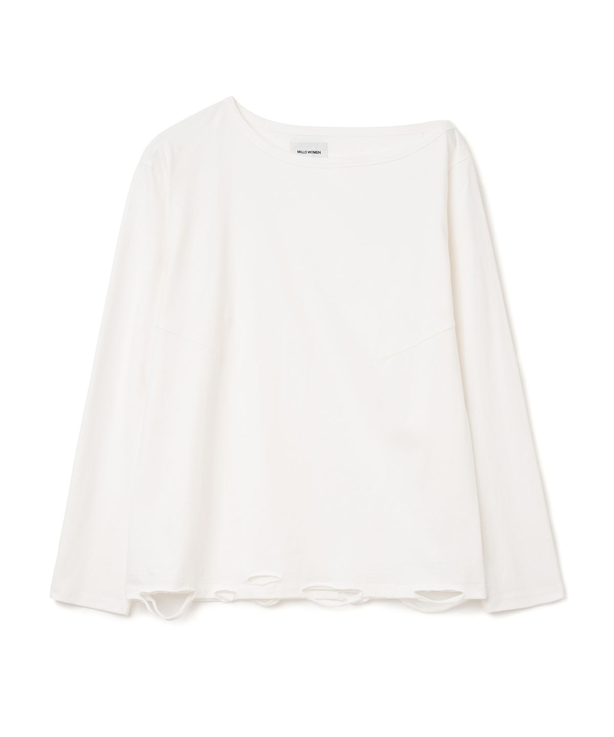 밀로 우먼(MILLO WOMEN) 원 숄더 디스트레스드 티셔츠 [화이트]