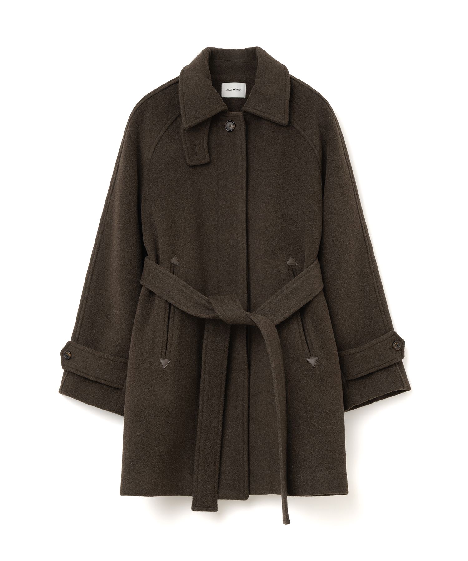 MUSINSA公式 | MILLO WOMEN ウールラグランハーフコート [ダークブラウン]
