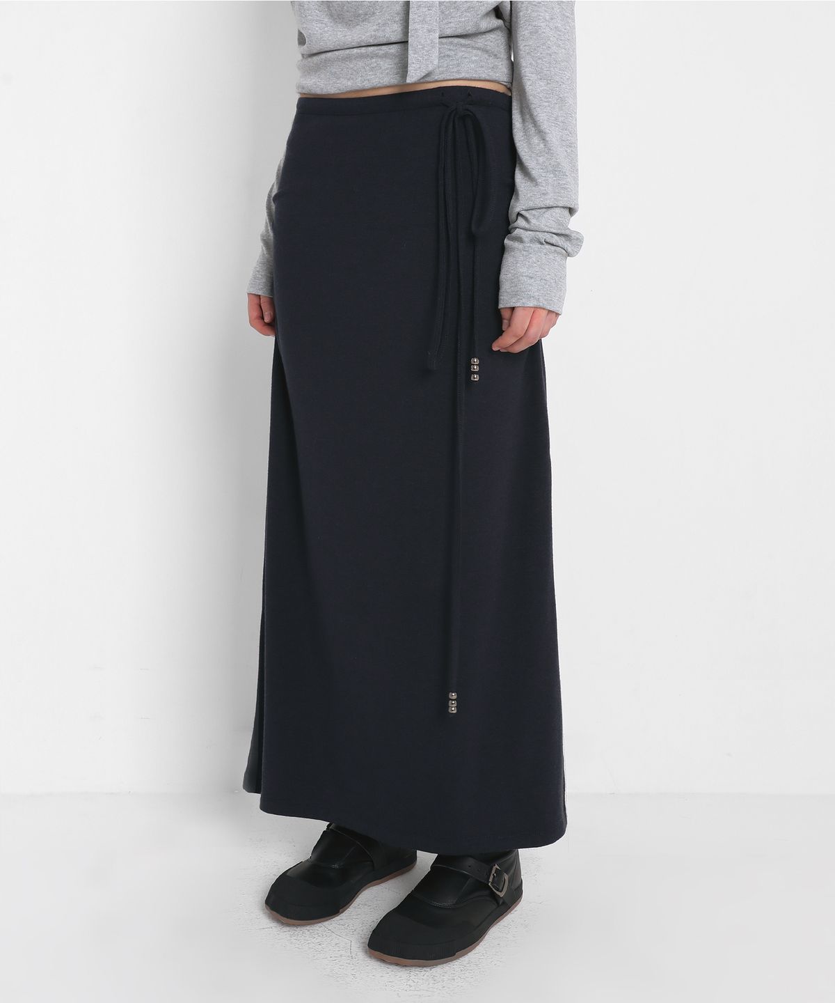 샌드릭(SANDRIC) BRUSHED MAXI LONG SKIRT_NAVY