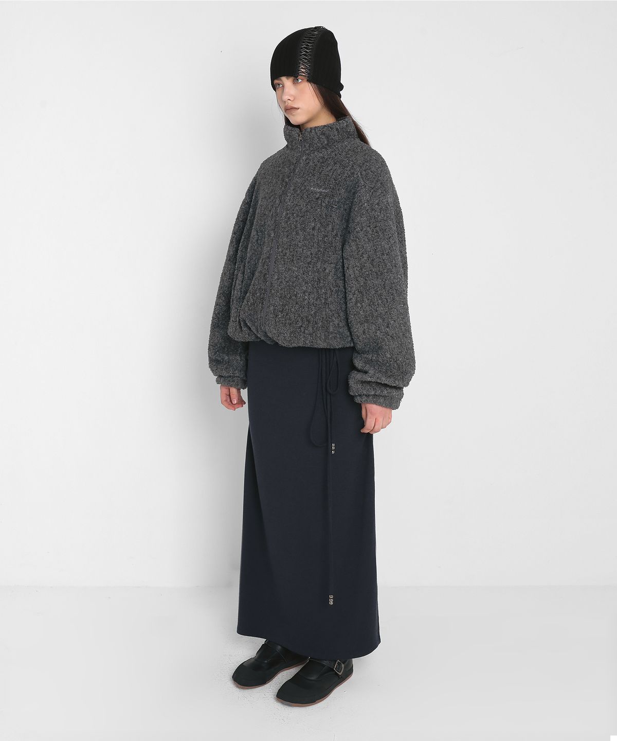 샌드릭(SANDRIC) BRUSHED MAXI LONG SKIRT_NAVY