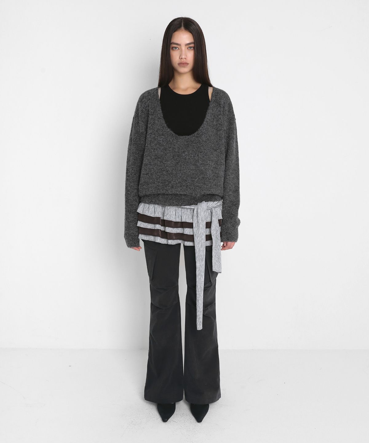 샌드릭(SANDRIC) PLEATED KNIT MINI SKIRT_MELANGE GREY