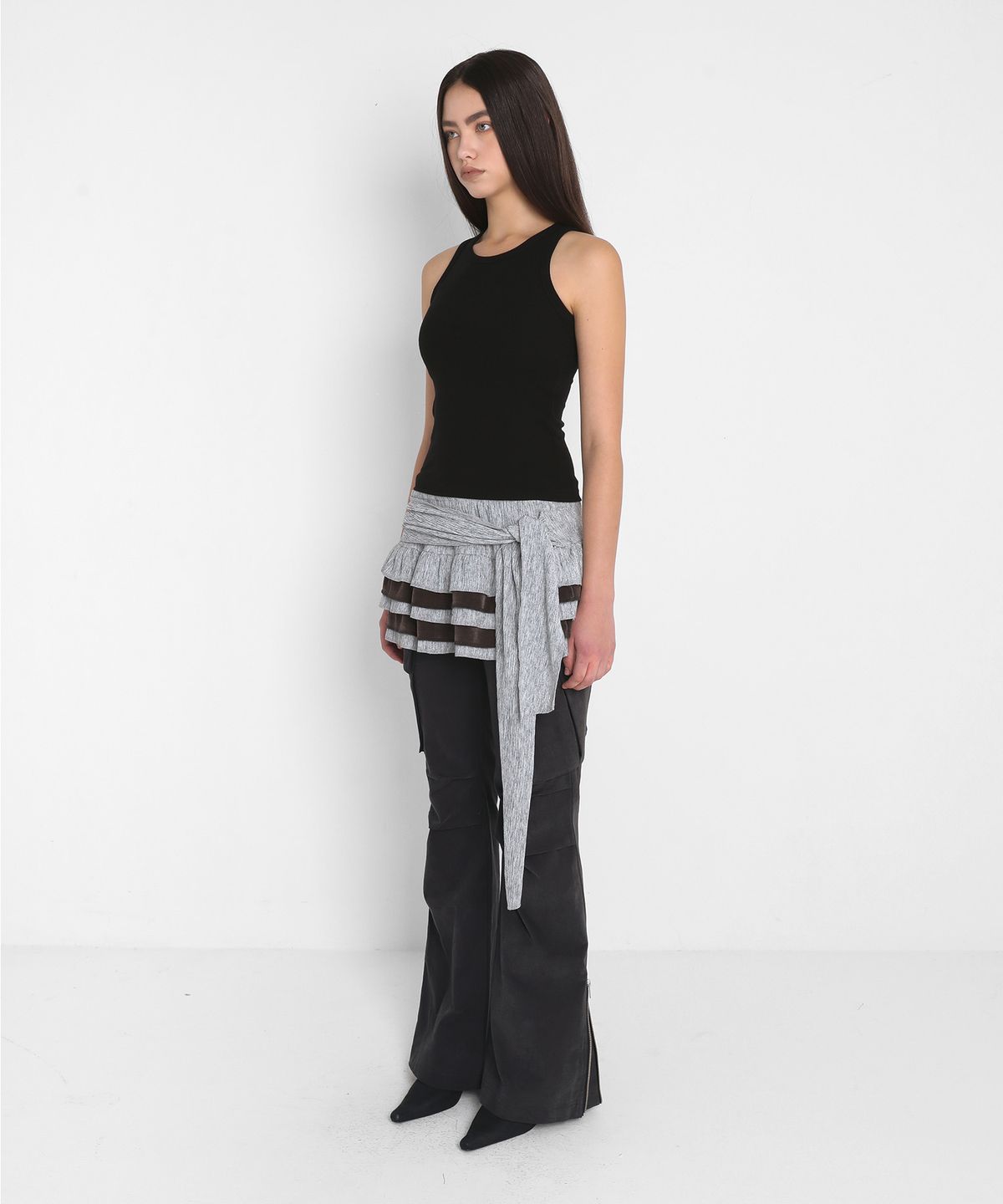 샌드릭(SANDRIC) PLEATED KNIT MINI SKIRT_MELANGE GREY