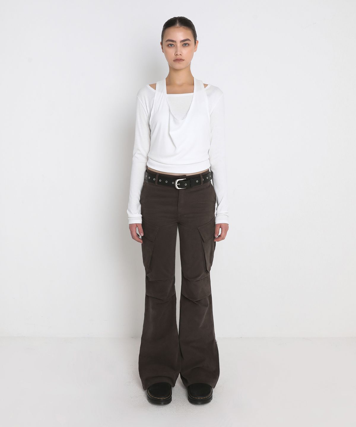샌드릭(SANDRIC) DRAPED HALTER LAYERED LONG SLEEVE T-SHIRT_IVORY