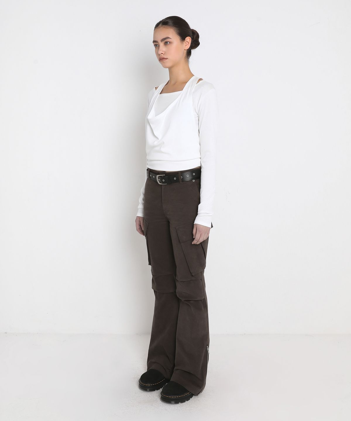 샌드릭(SANDRIC) DRAPED HALTER LAYERED LONG SLEEVE T-SHIRT_IVORY