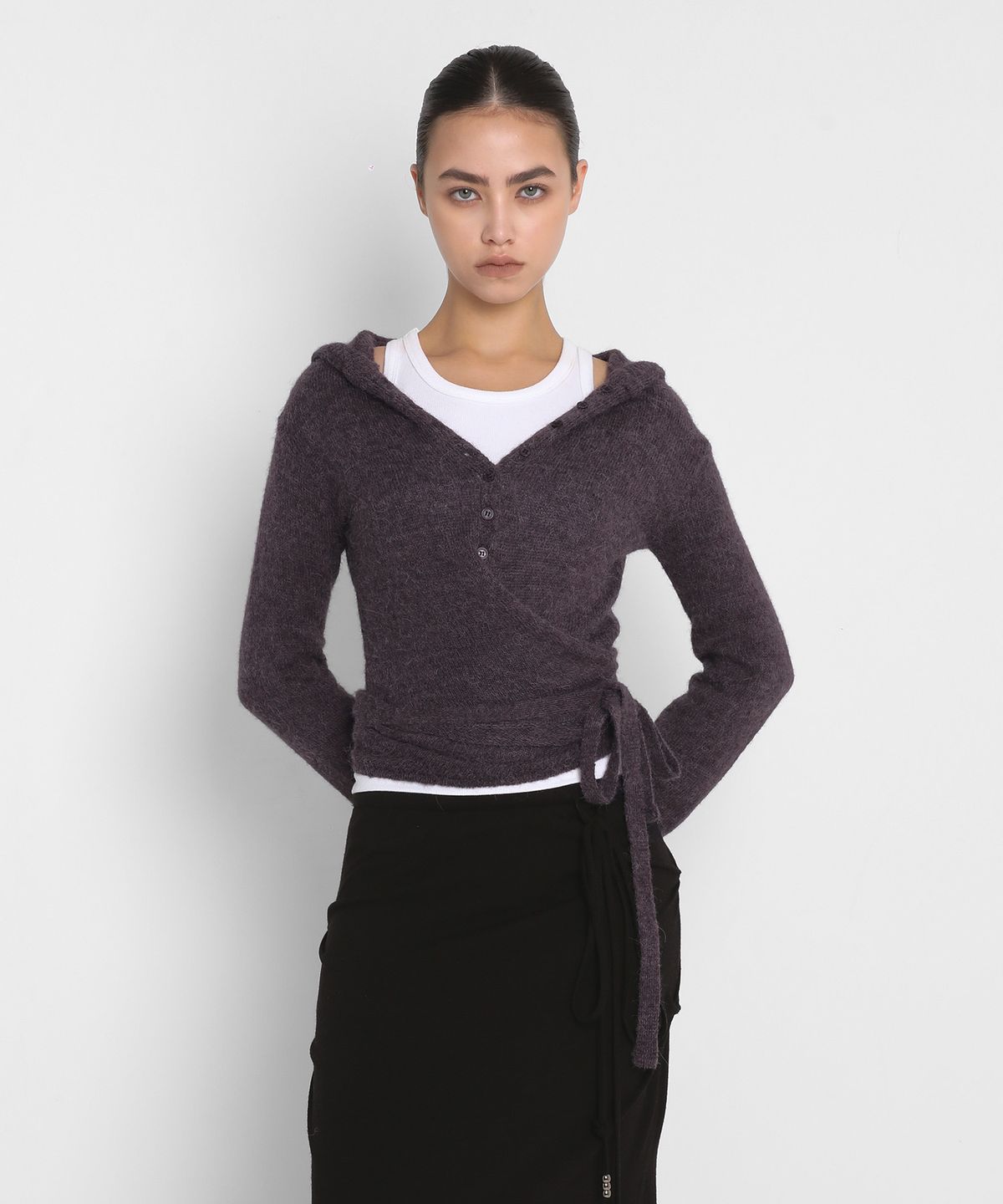샌드릭(SANDRIC) ALPACA KNIT HOODED CARDIGAN_PURPLE
