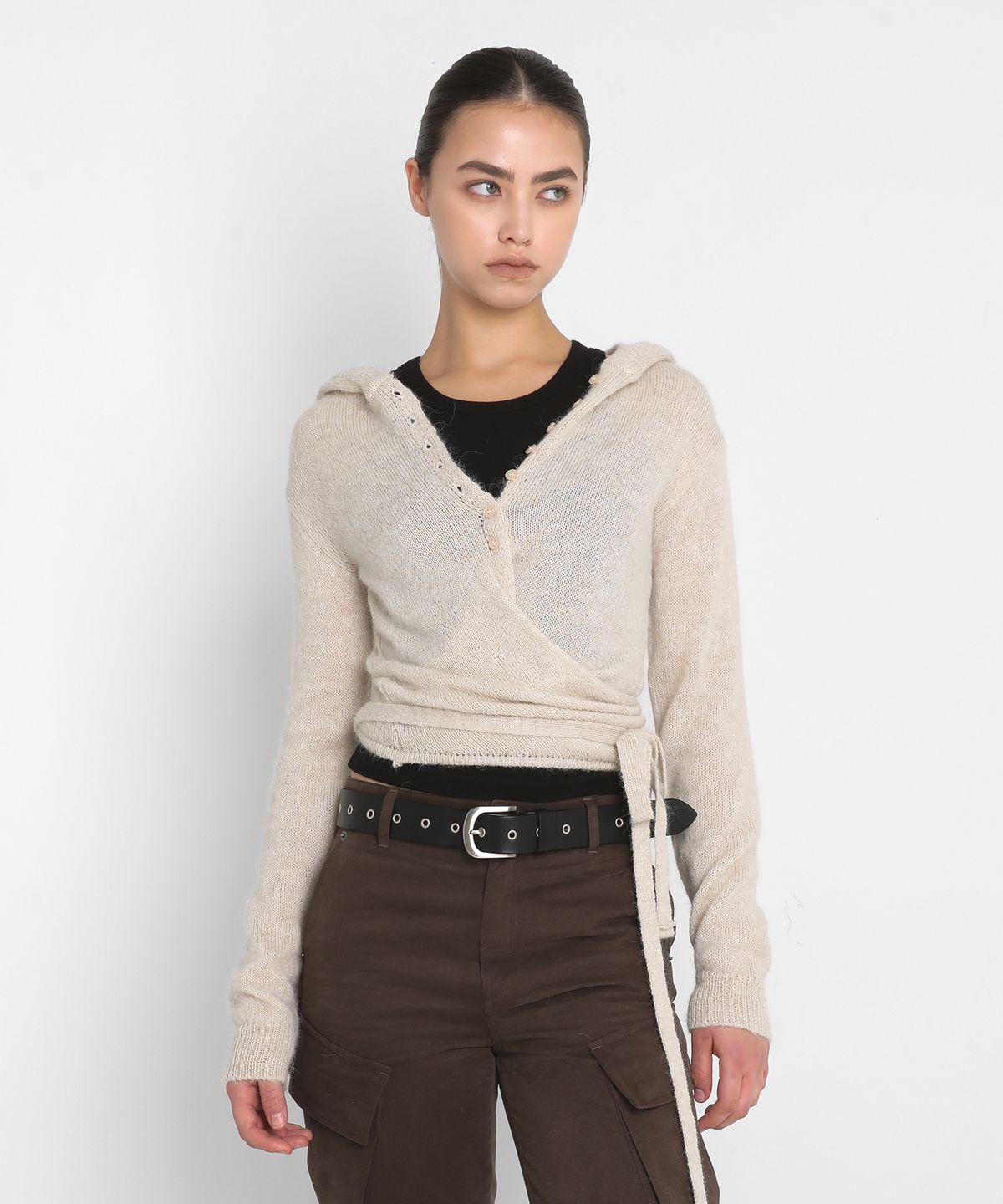 샌드릭(SANDRIC) ALPACA KNIT HOODED CARDIGAN_SAND BEIGE