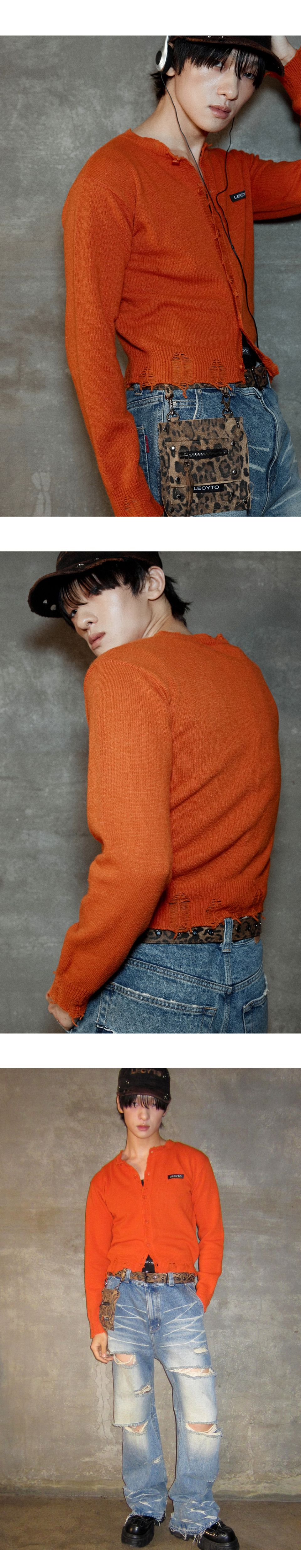 トップス LECYTO Destroyed Round WoolKnit Cardigan MUSINSA | LECYTO Destroyed Round Wool Knit Cardigan_[Orange]
