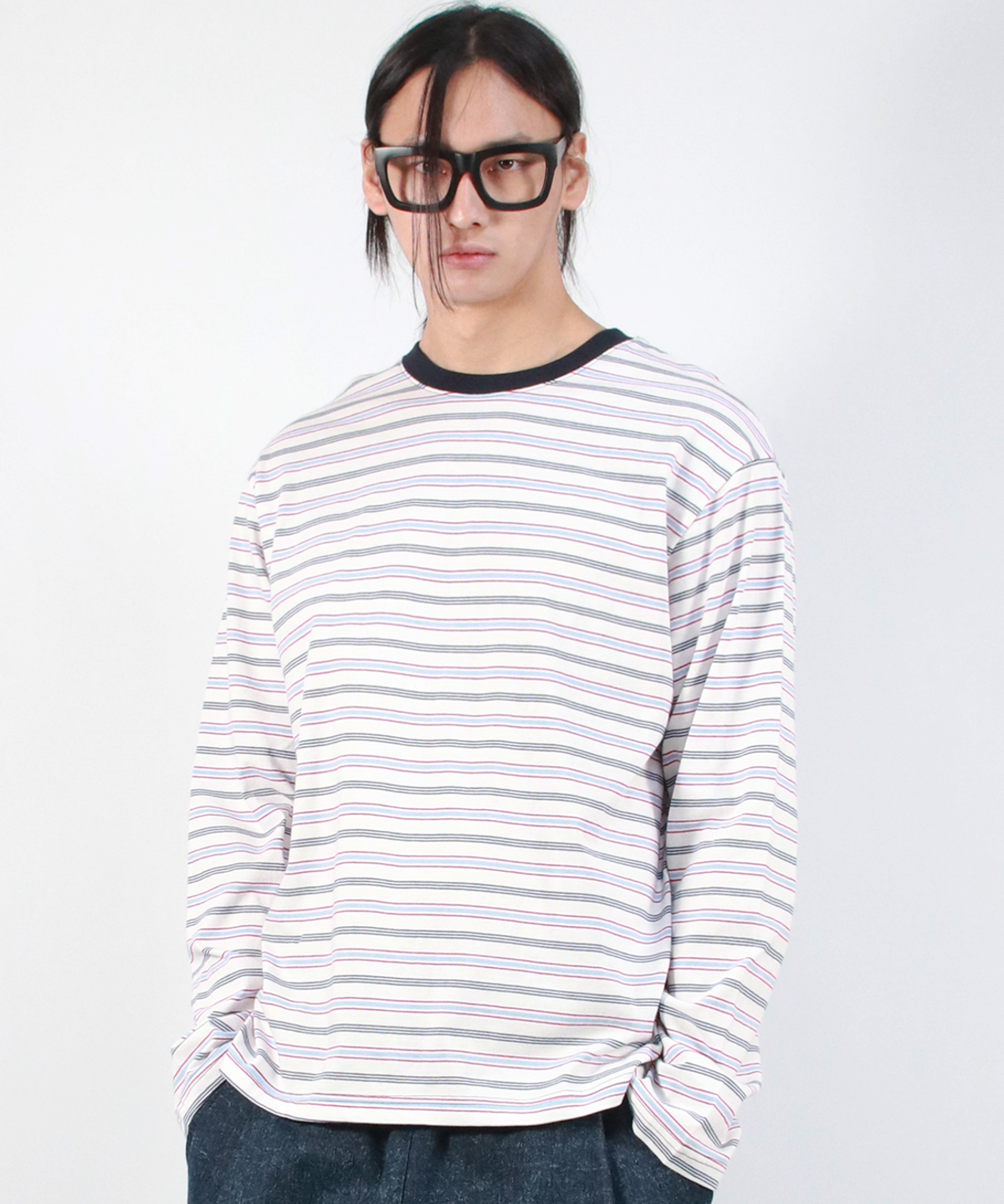 드마크(DEMARC) M MULTI STRIPE LONG SLEEVE TEE -  White