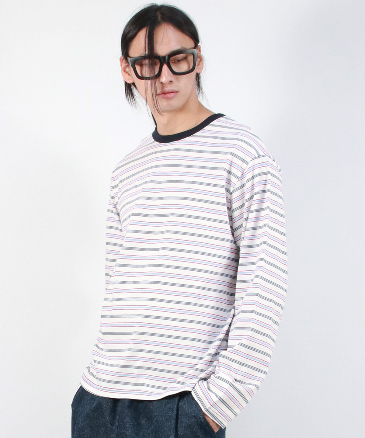 드마크(DEMARC) M MULTI STRIPE LONG SLEEVE TEE -  White