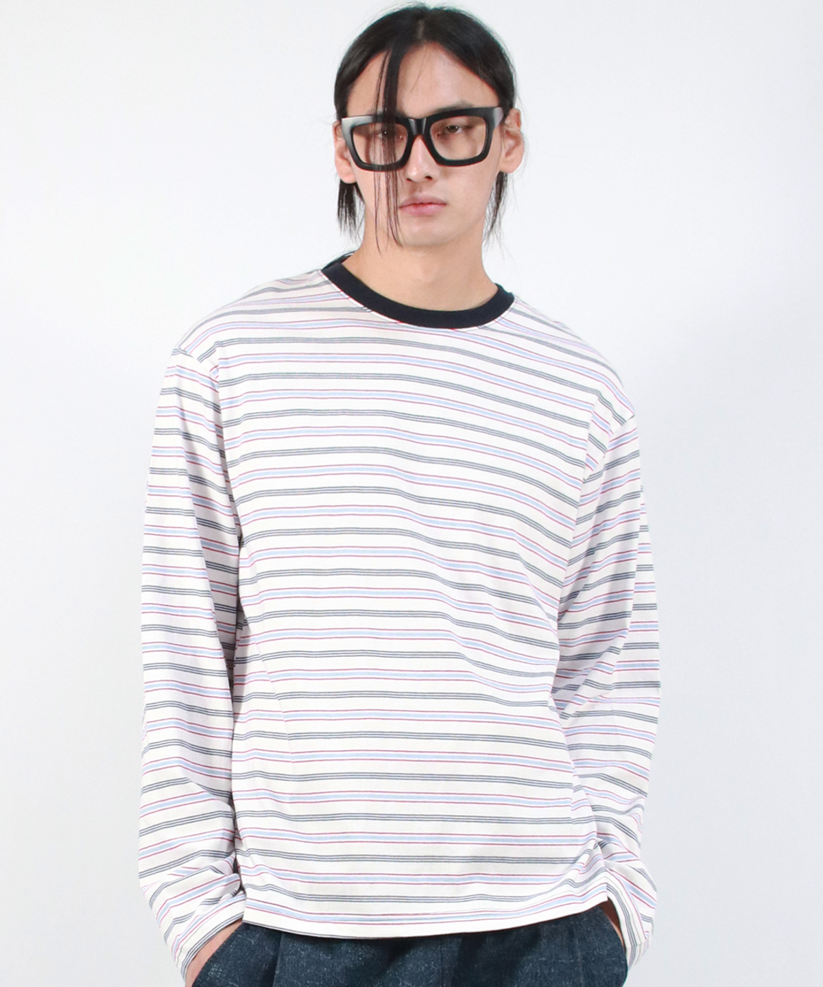 드마크(DEMARC) M MULTI STRIPE LONG SLEEVE TEE -  White