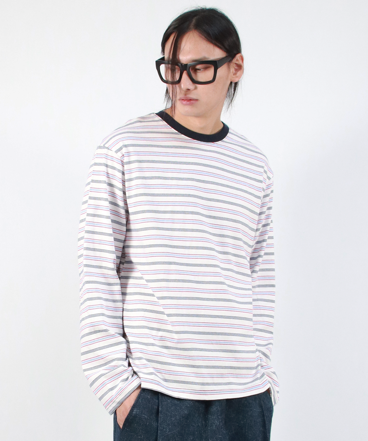 드마크(DEMARC) M MULTI STRIPE LONG SLEEVE TEE -  White