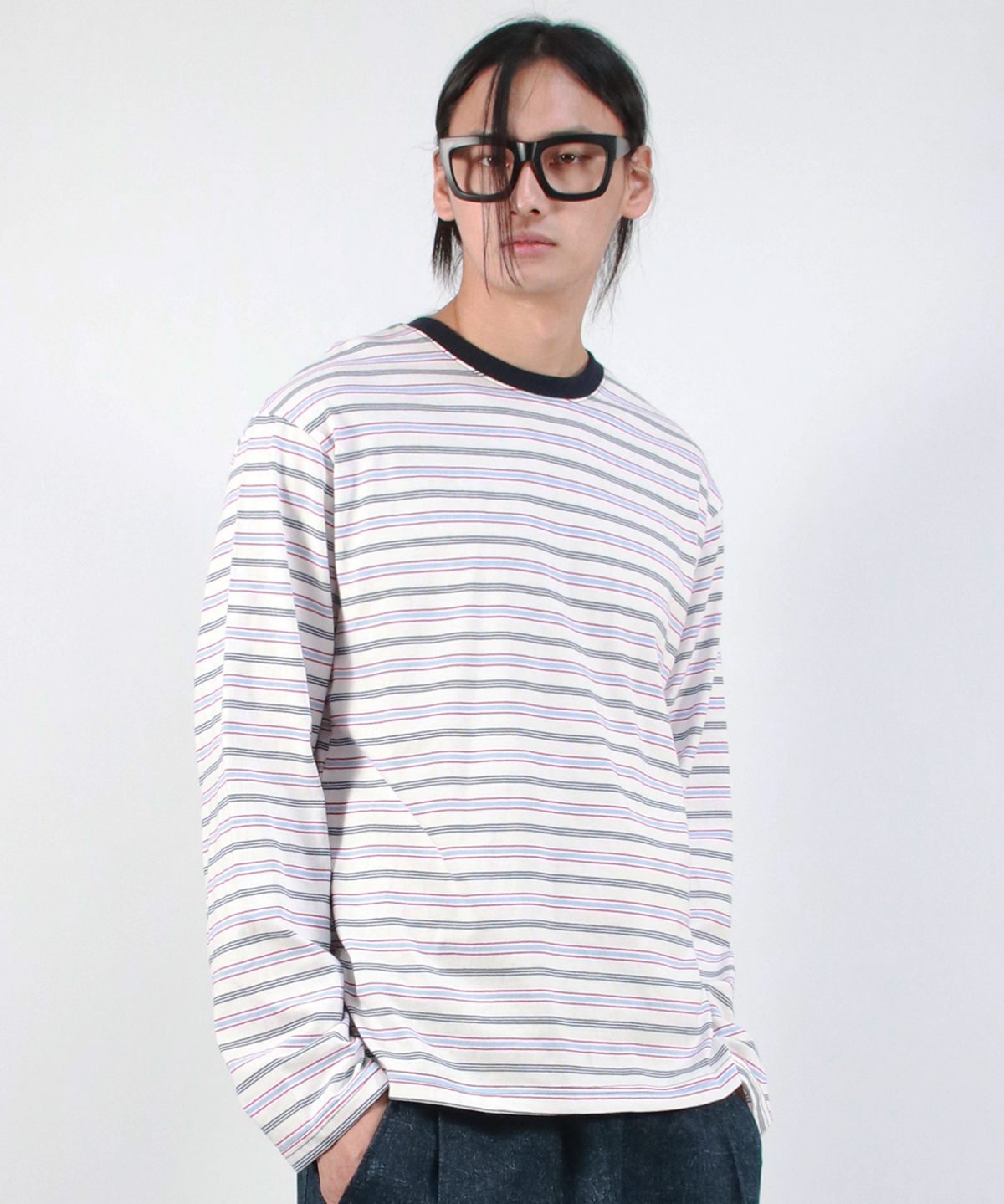 드마크(DEMARC) M MULTI STRIPE LONG SLEEVE TEE -  White