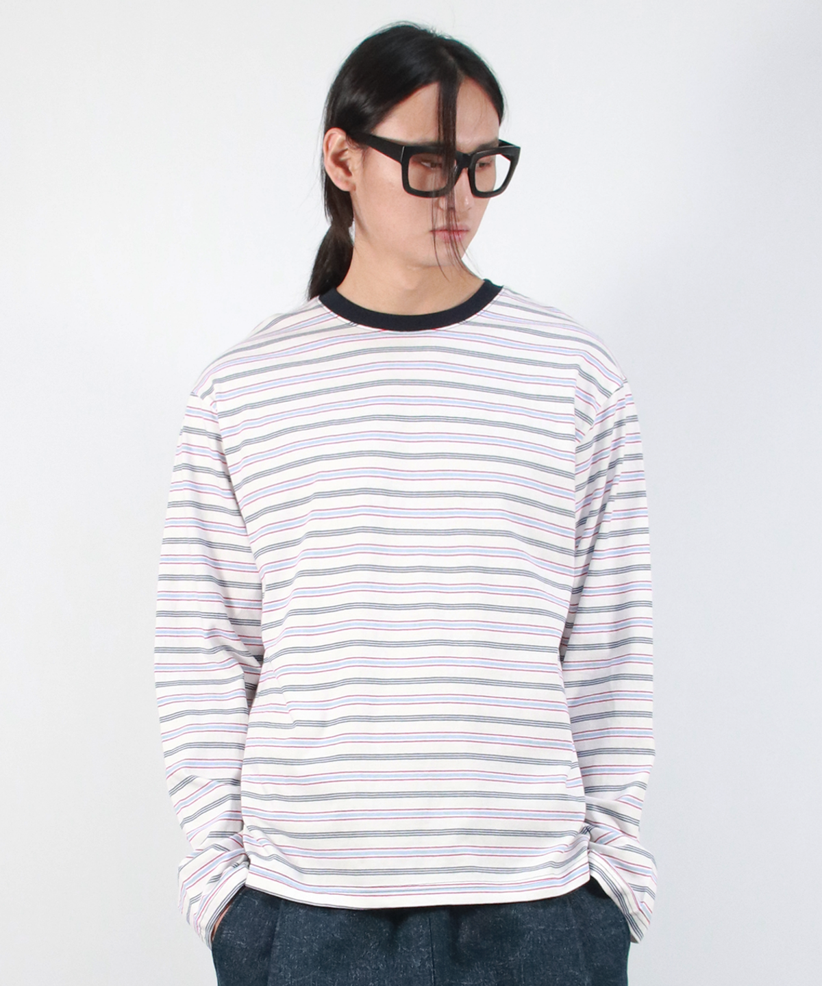 드마크(DEMARC) M MULTI STRIPE LONG SLEEVE TEE -  White