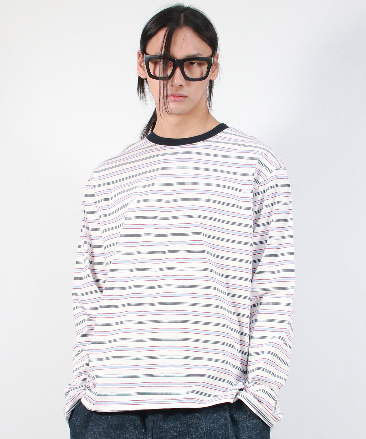 드마크(DEMARC) M MULTI STRIPE LONG SLEEVE TEE -  White