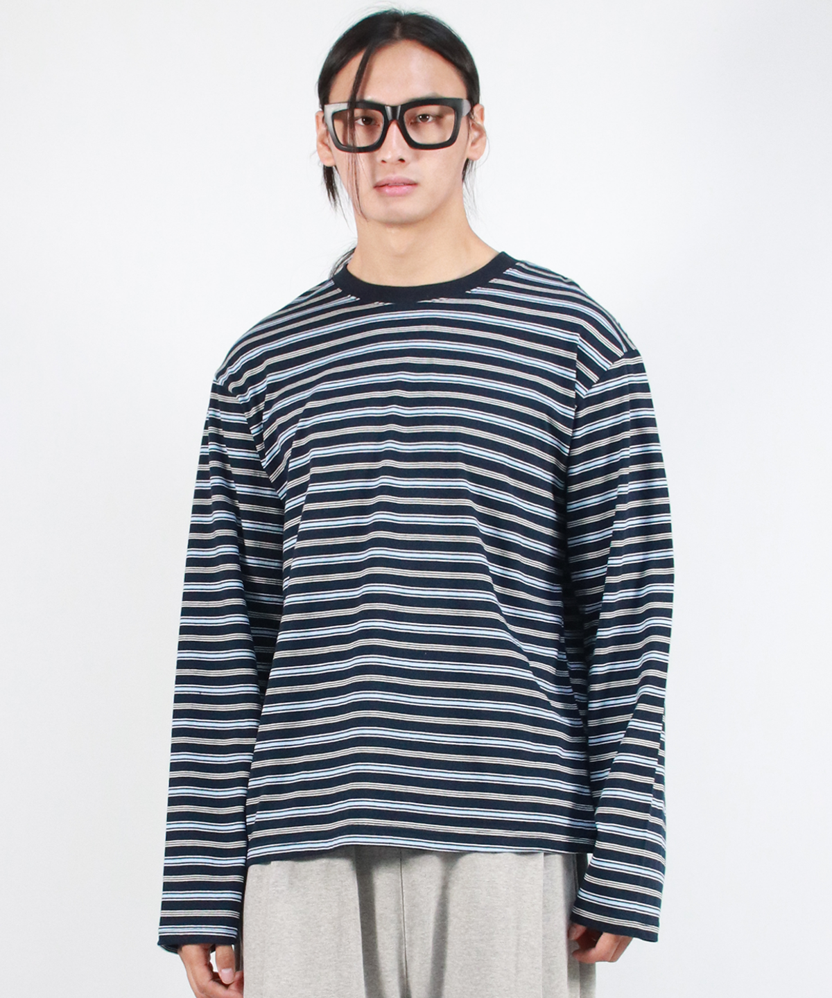 드마크(DEMARC) M MULTI STRIPE LONG SLEEVE TEE -  Navy