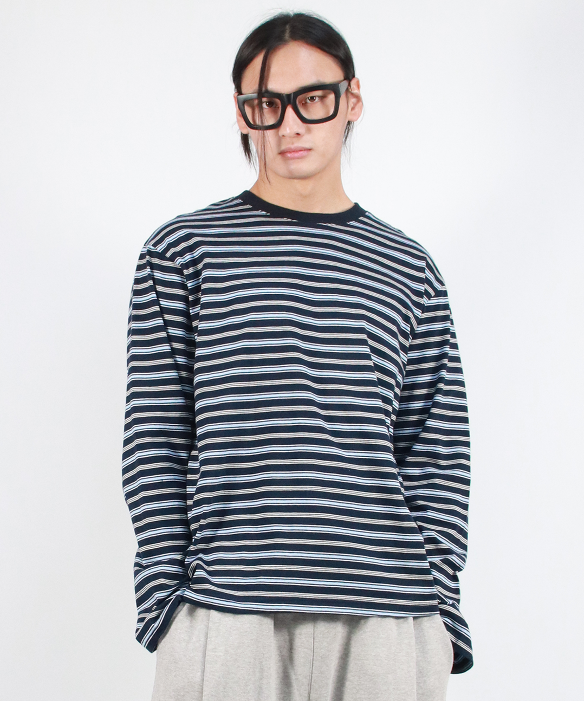 드마크(DEMARC) M MULTI STRIPE LONG SLEEVE TEE -  Navy