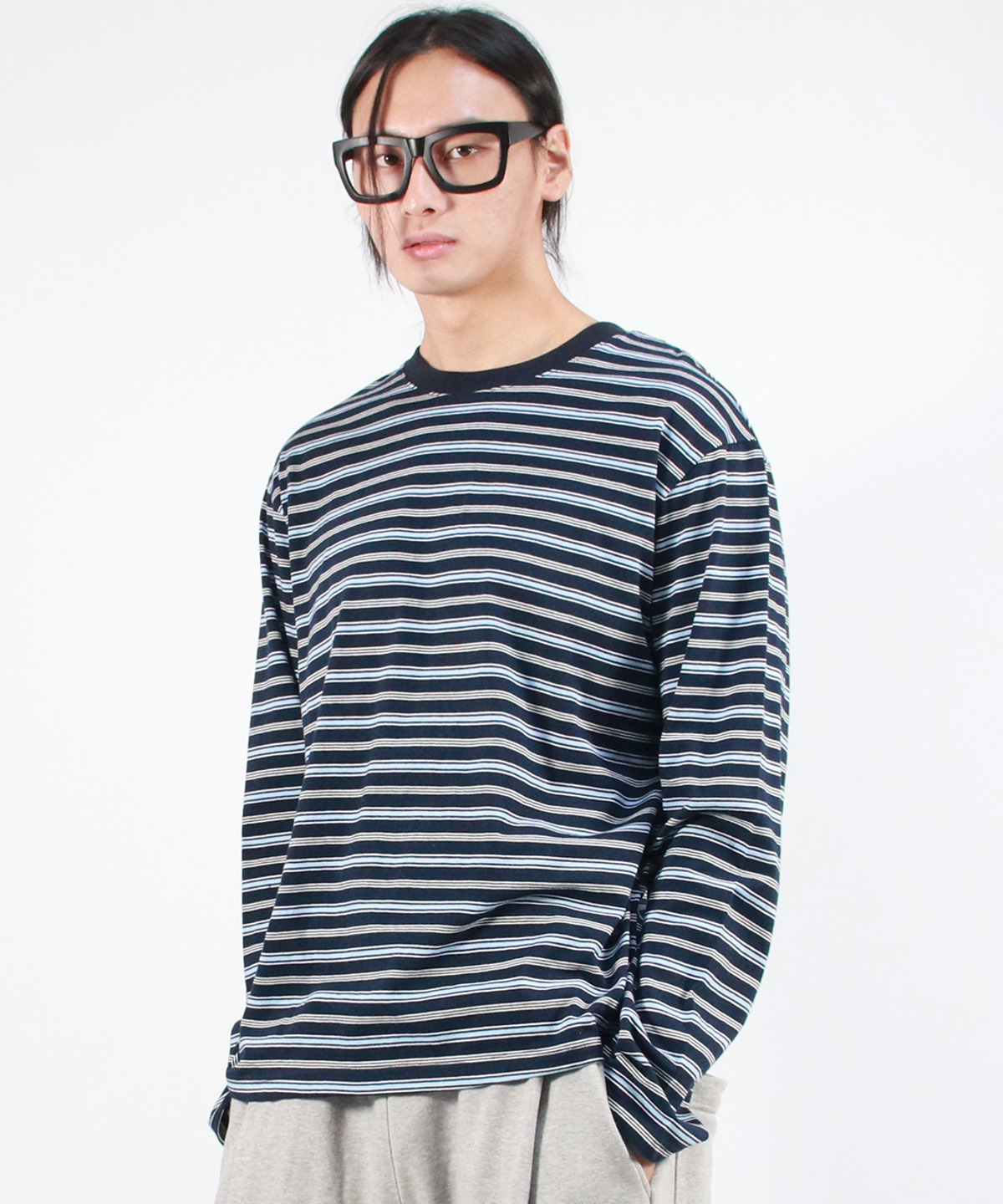 드마크(DEMARC) M MULTI STRIPE LONG SLEEVE TEE -  Navy