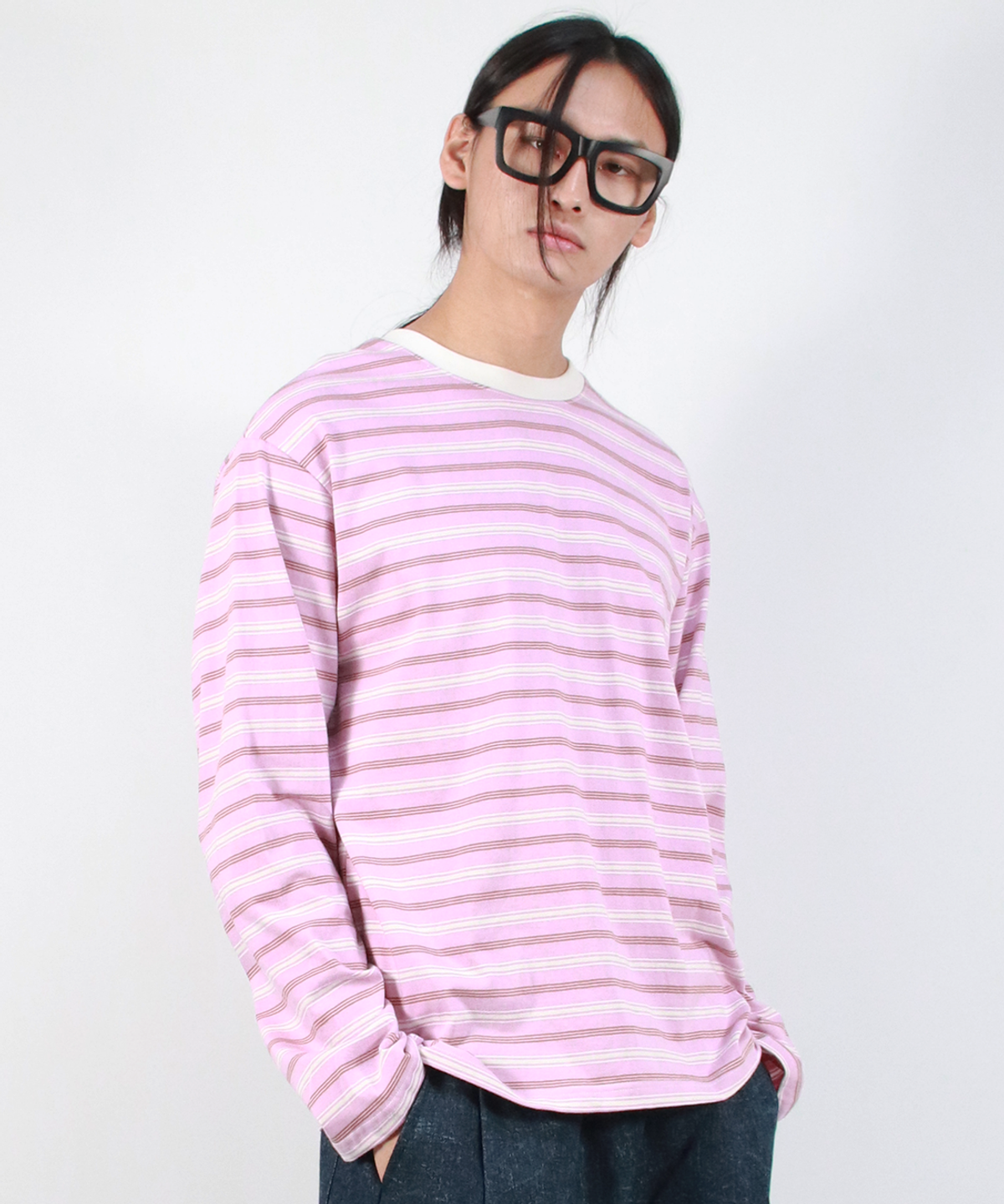 드마크(DEMARC) M MULTI STRIPE LONG SLEEVE TEE - Pink