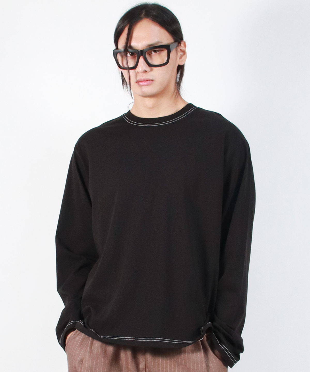 드마크(DEMARC) M OUTSTITCH LOOSE FIT LONG SLEEVE TEE - Black