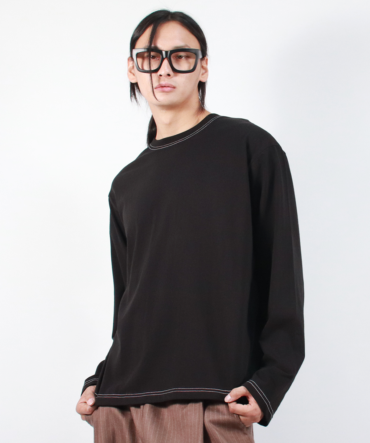 드마크(DEMARC) M OUTSTITCH LOOSE FIT LONG SLEEVE TEE - Black