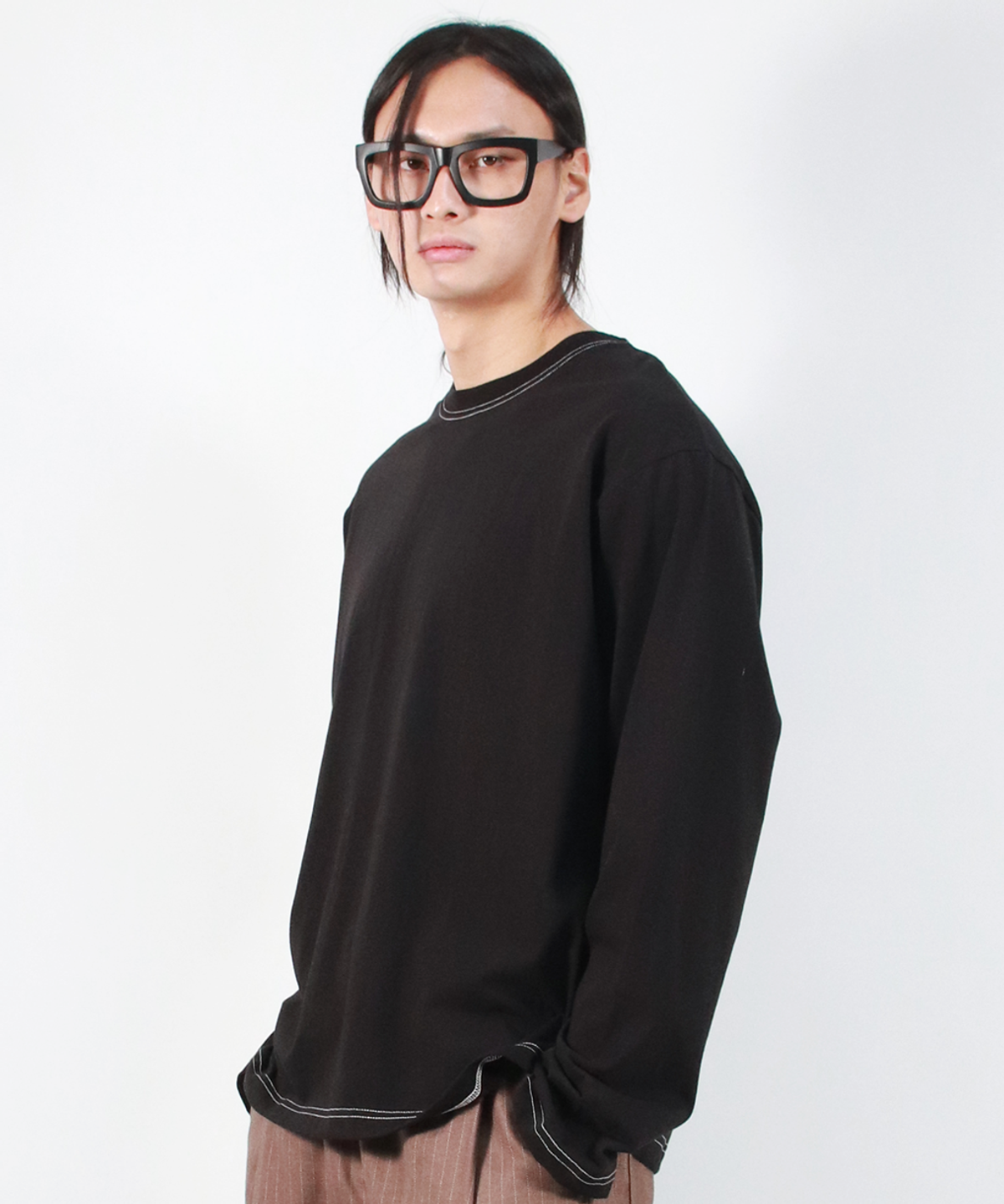 드마크(DEMARC) M OUTSTITCH LOOSE FIT LONG SLEEVE TEE - Black
