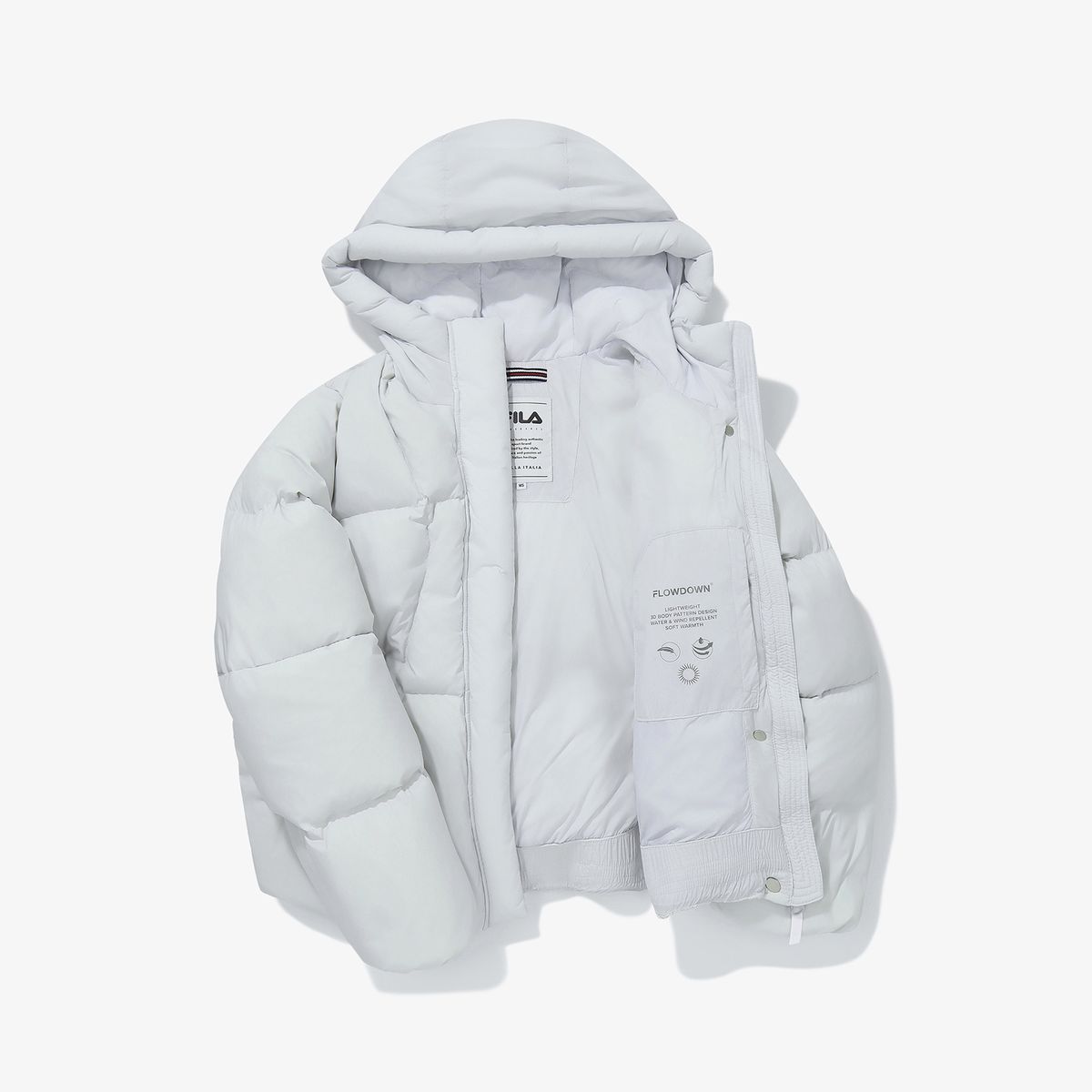 휠라(FILA) 여성 플로우 후드 다운 라이트블루(FS254DJ01F002442)