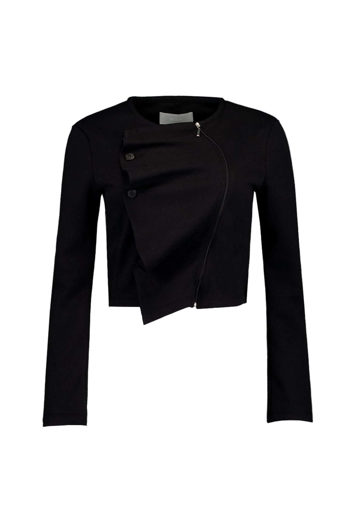 백시(BEKSI) DRAPING JERSEY JACKET, BLACK