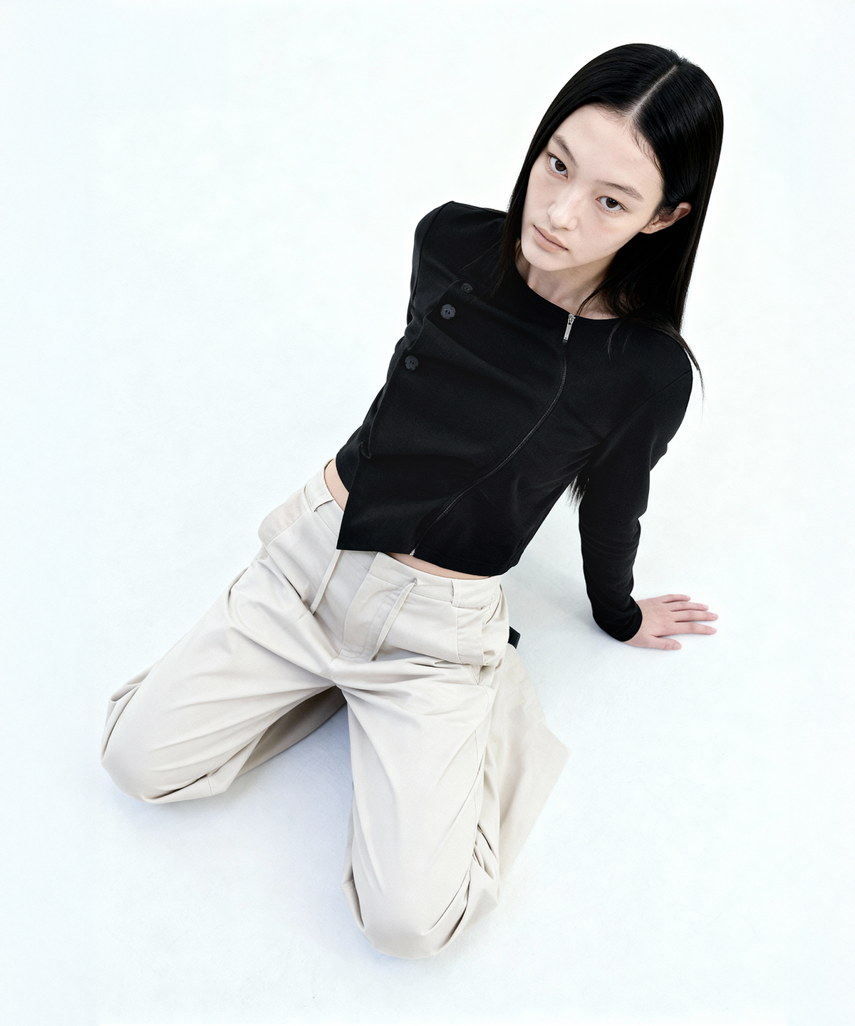 백시(BEKSI) DRAPING JERSEY JACKET, BLACK