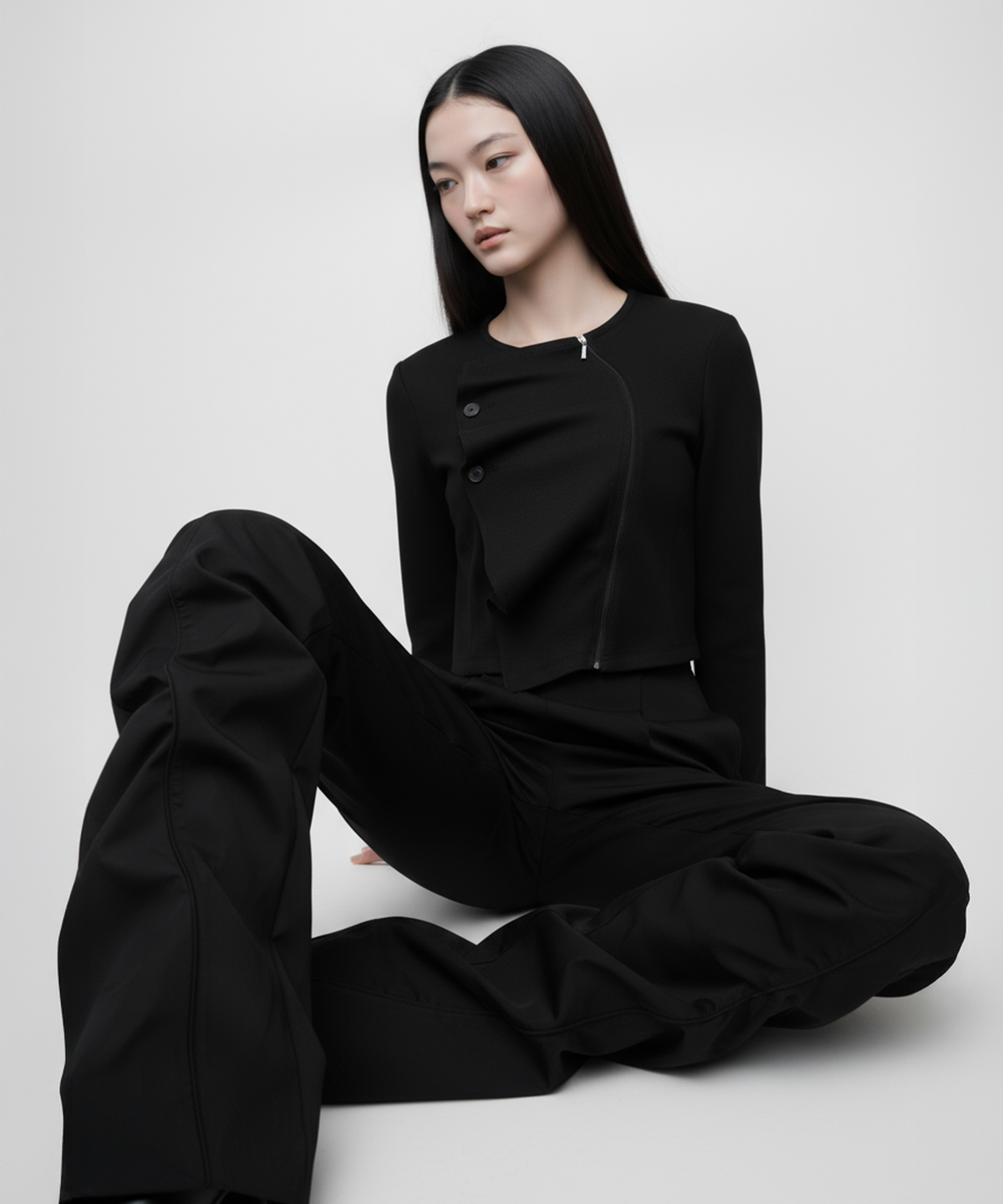 백시(BEKSI) DRAPING JERSEY JACKET, BLACK