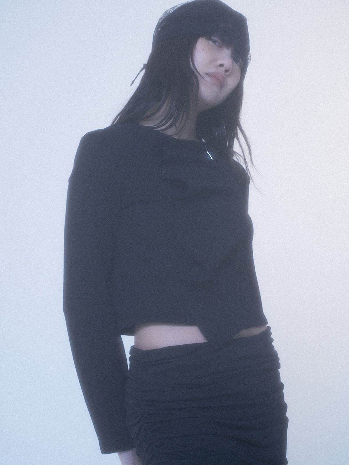 백시(BEKSI) DRAPING JERSEY JACKET, BLACK
