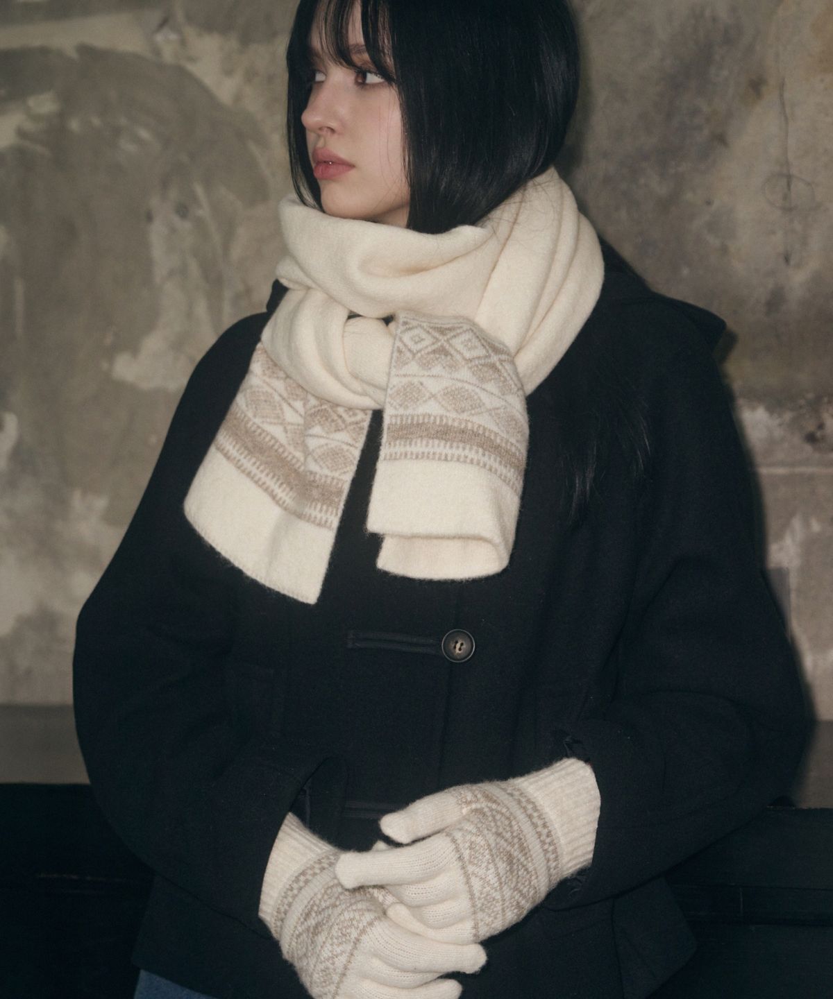 레더리(LEATHERY) 노르딕 울 장갑 [CREAM]