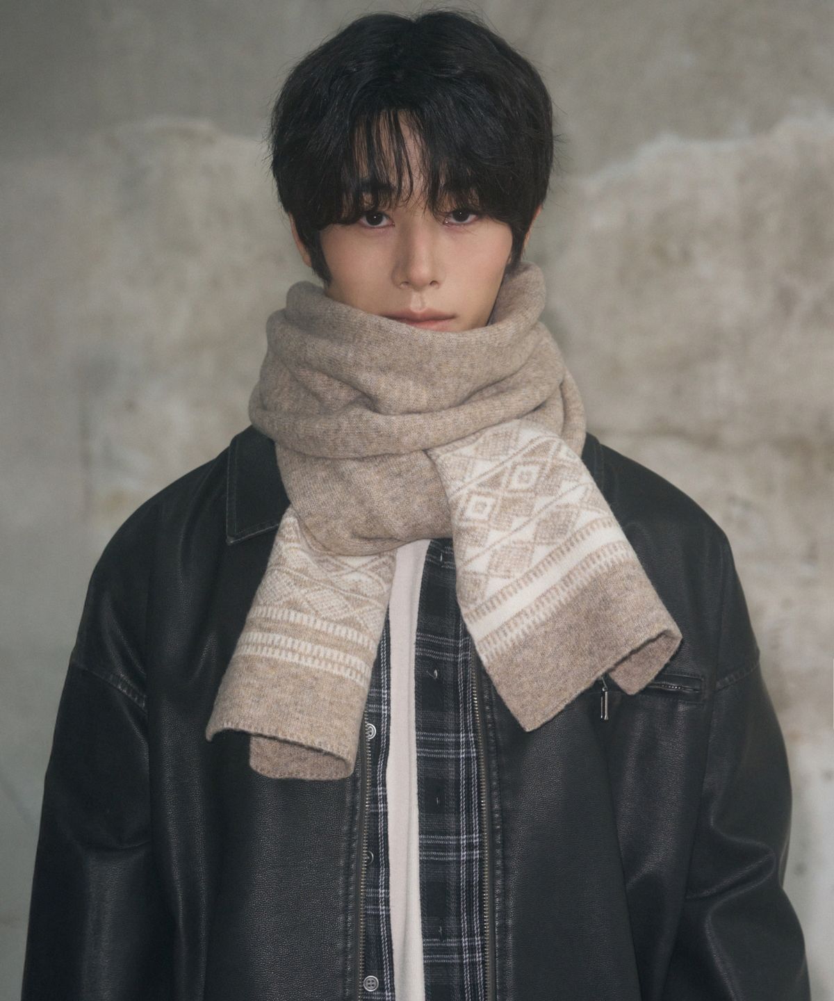 레더리(LEATHERY) 노르딕 울 머플러 [BEIGE]
