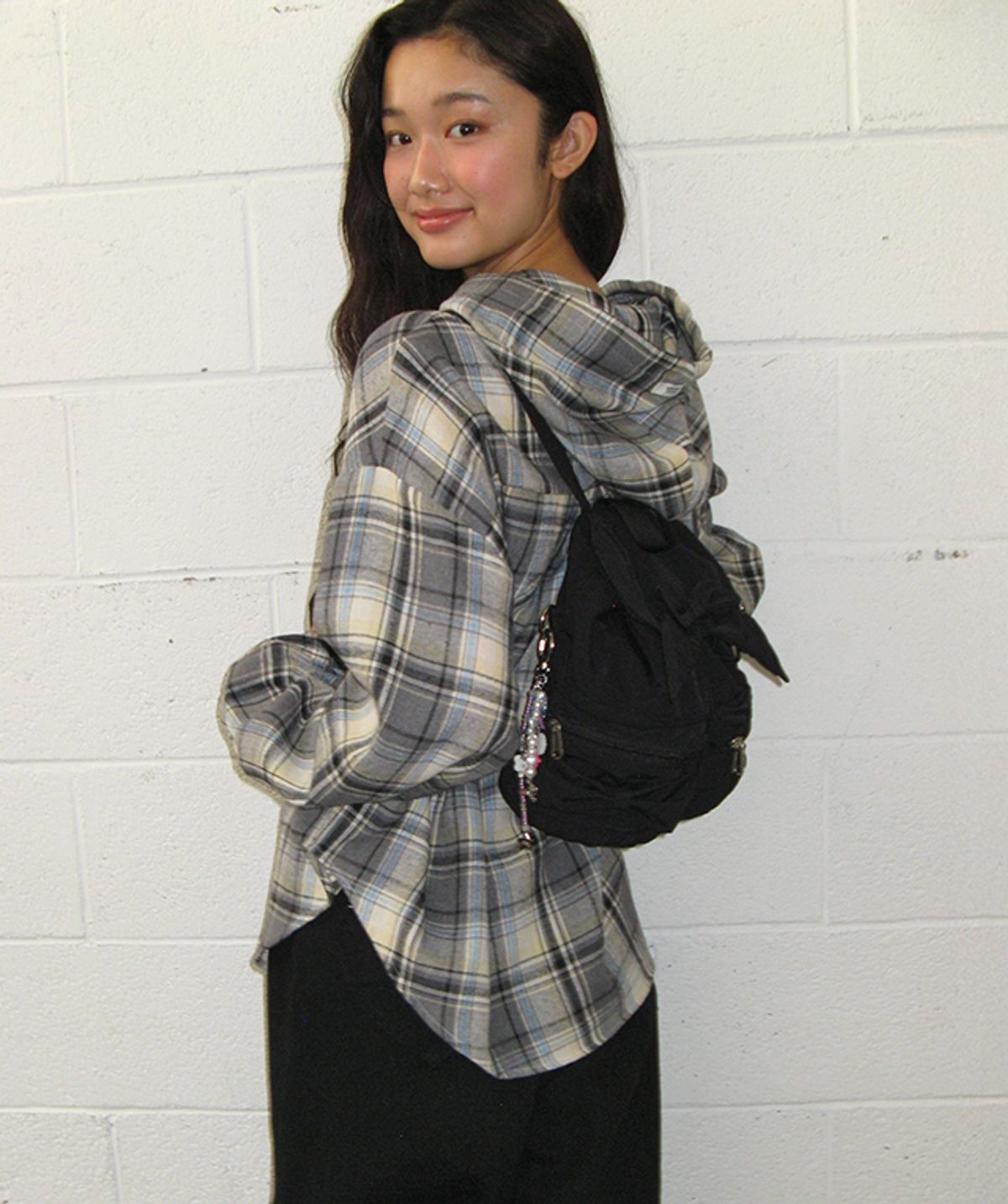 론론(RONRON) CHECK STRING BLOUSE GREY