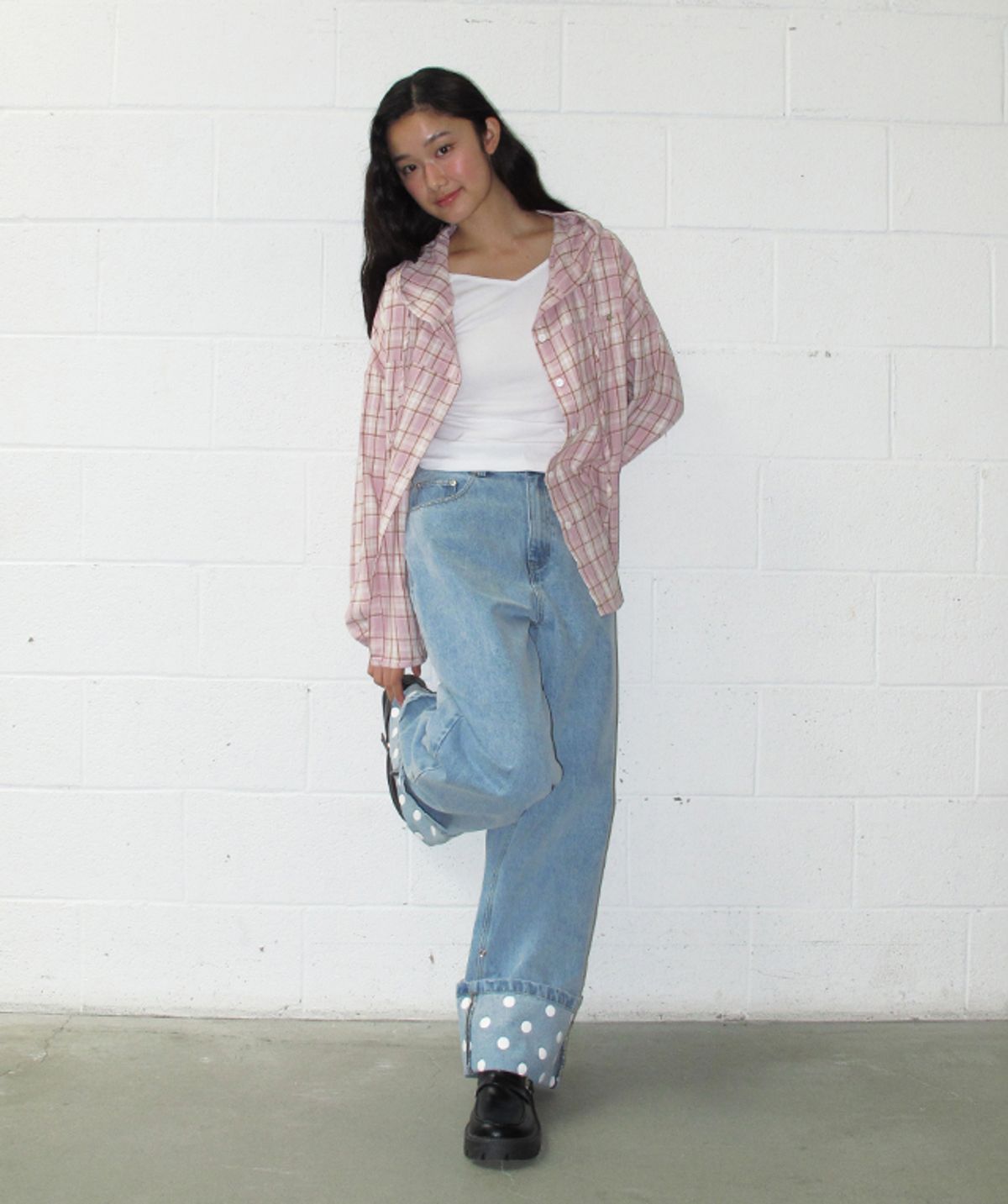 론론(RONRON) CHECK STRING BLOUSE PINK