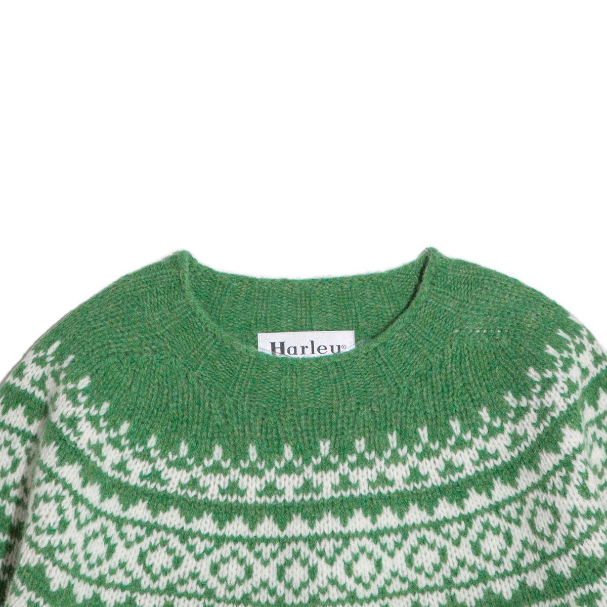 할리 오브 스코틀랜드(HARLEY OF SCOTLAND) Chunky Fairisle Yoke Crew Neck Sweater - Pixie / Winter White