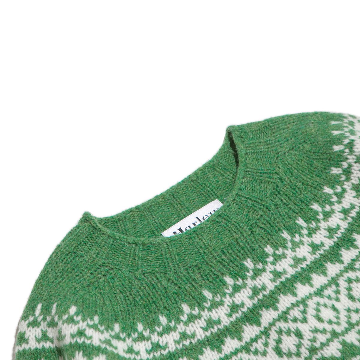 할리 오브 스코틀랜드(HARLEY OF SCOTLAND) Chunky Fairisle Yoke Crew Neck Sweater - Pixie / Winter White