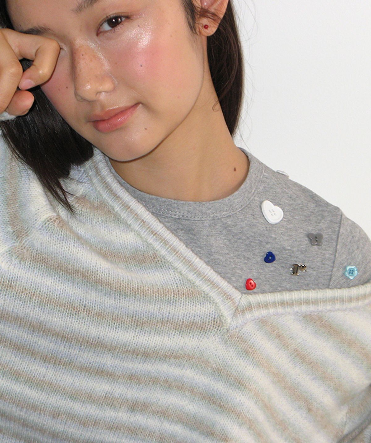 론론(RONRON) SOFT STRIPE V NECK KNIT GREY