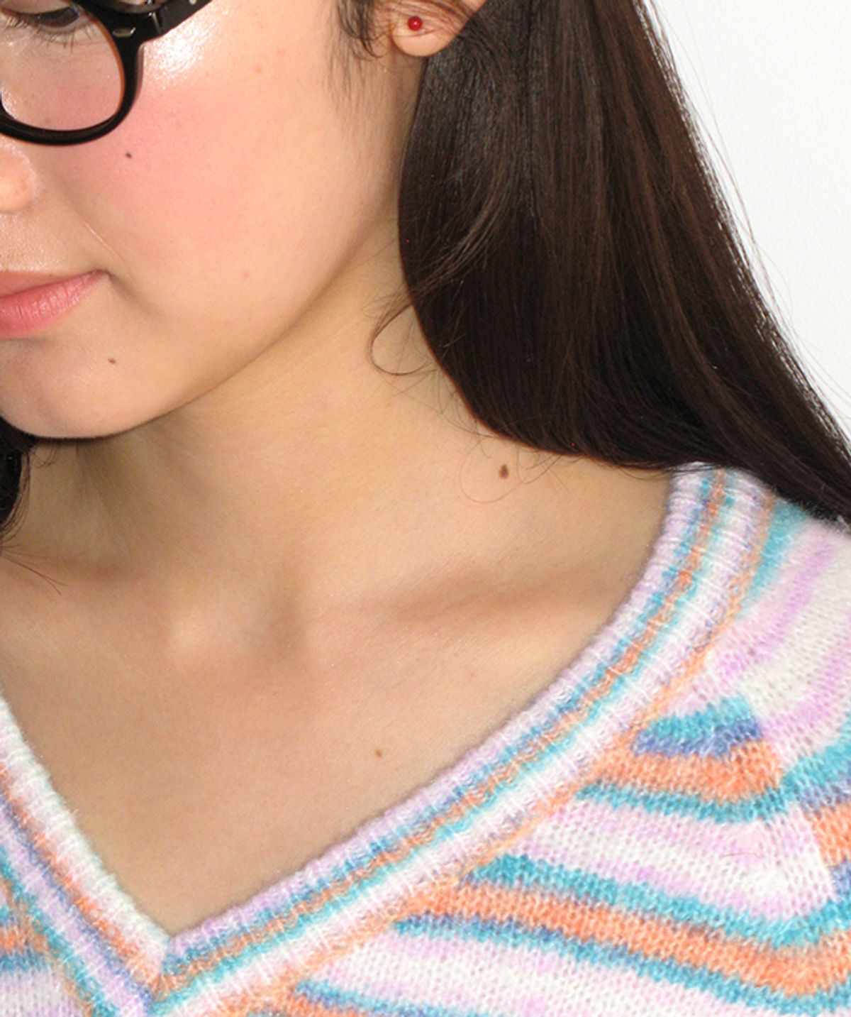 론론(RONRON) SOFT STRIPE V NECK KNIT PURPLE