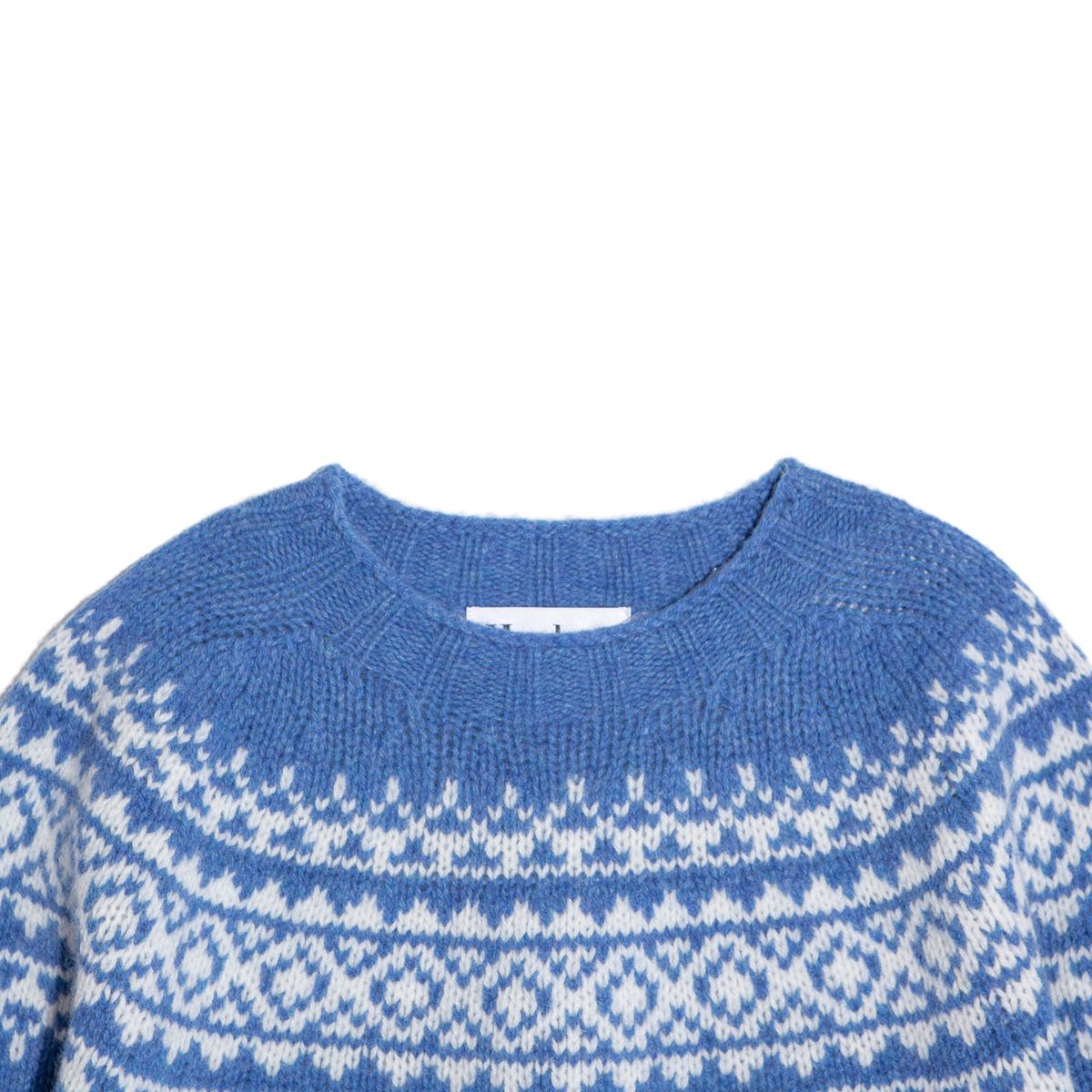 할리 오브 스코틀랜드(HARLEY OF SCOTLAND) Chunky Fairisle Yoke Crew Neck Sweater - Blue Toon / Winter White