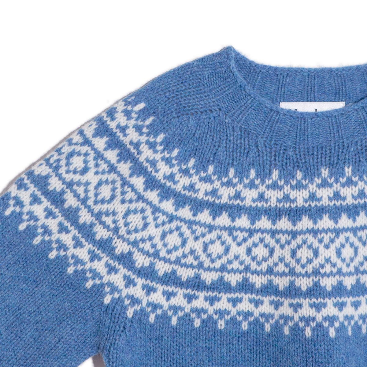 할리 오브 스코틀랜드(HARLEY OF SCOTLAND) Chunky Fairisle Yoke Crew Neck Sweater - Blue Toon / Winter White