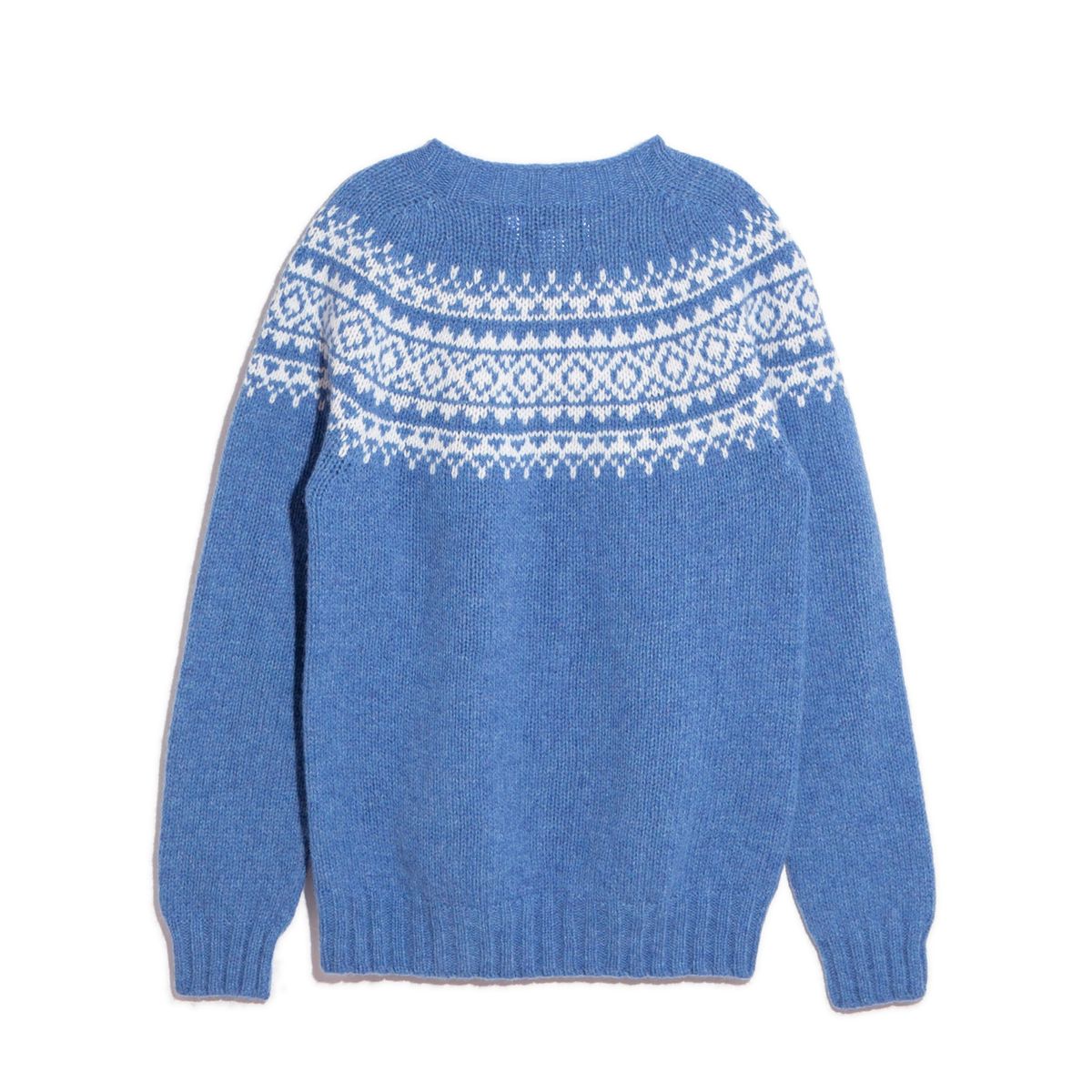 할리 오브 스코틀랜드(HARLEY OF SCOTLAND) Chunky Fairisle Yoke Crew Neck Sweater - Blue Toon / Winter White